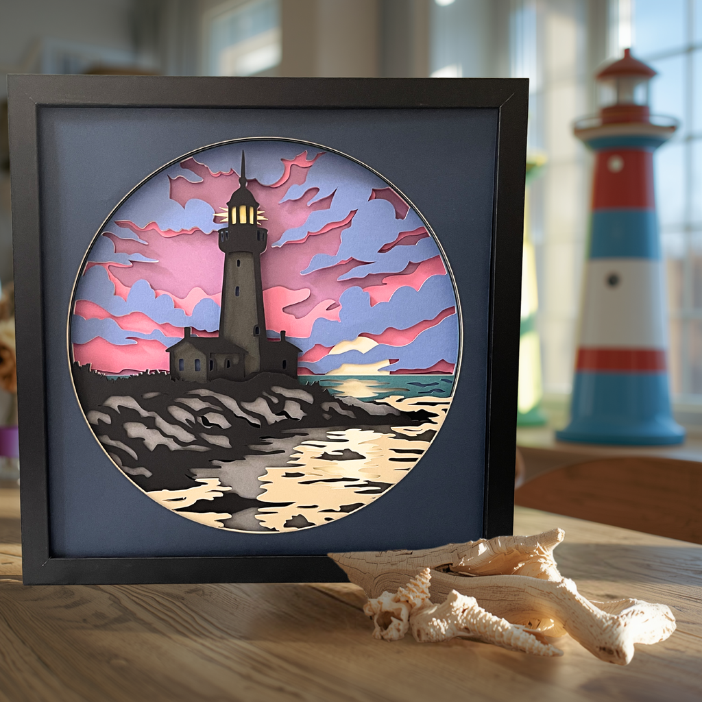 Lighthouse Sunset Shadow Box