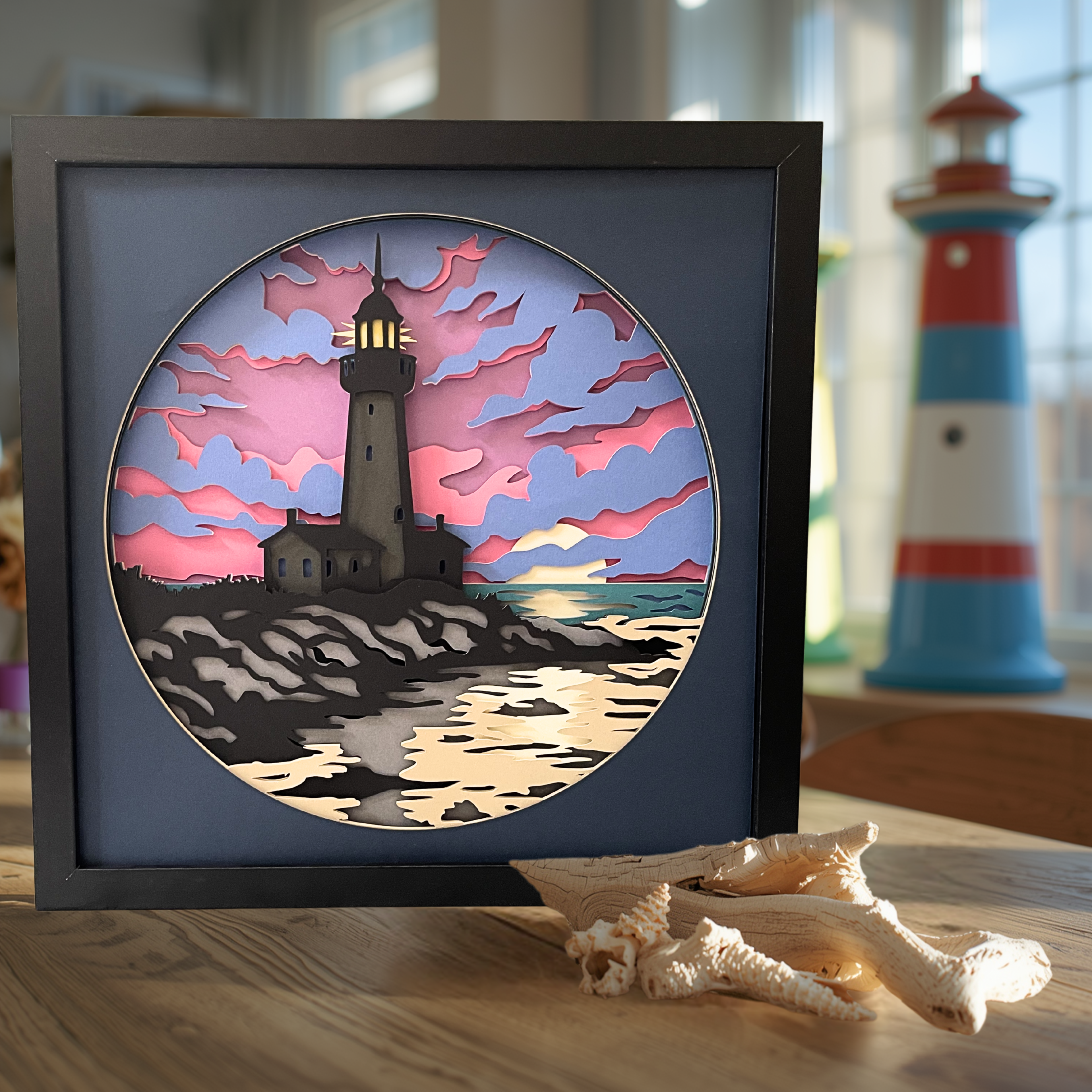 Lighthouse Sunset Shadow Box