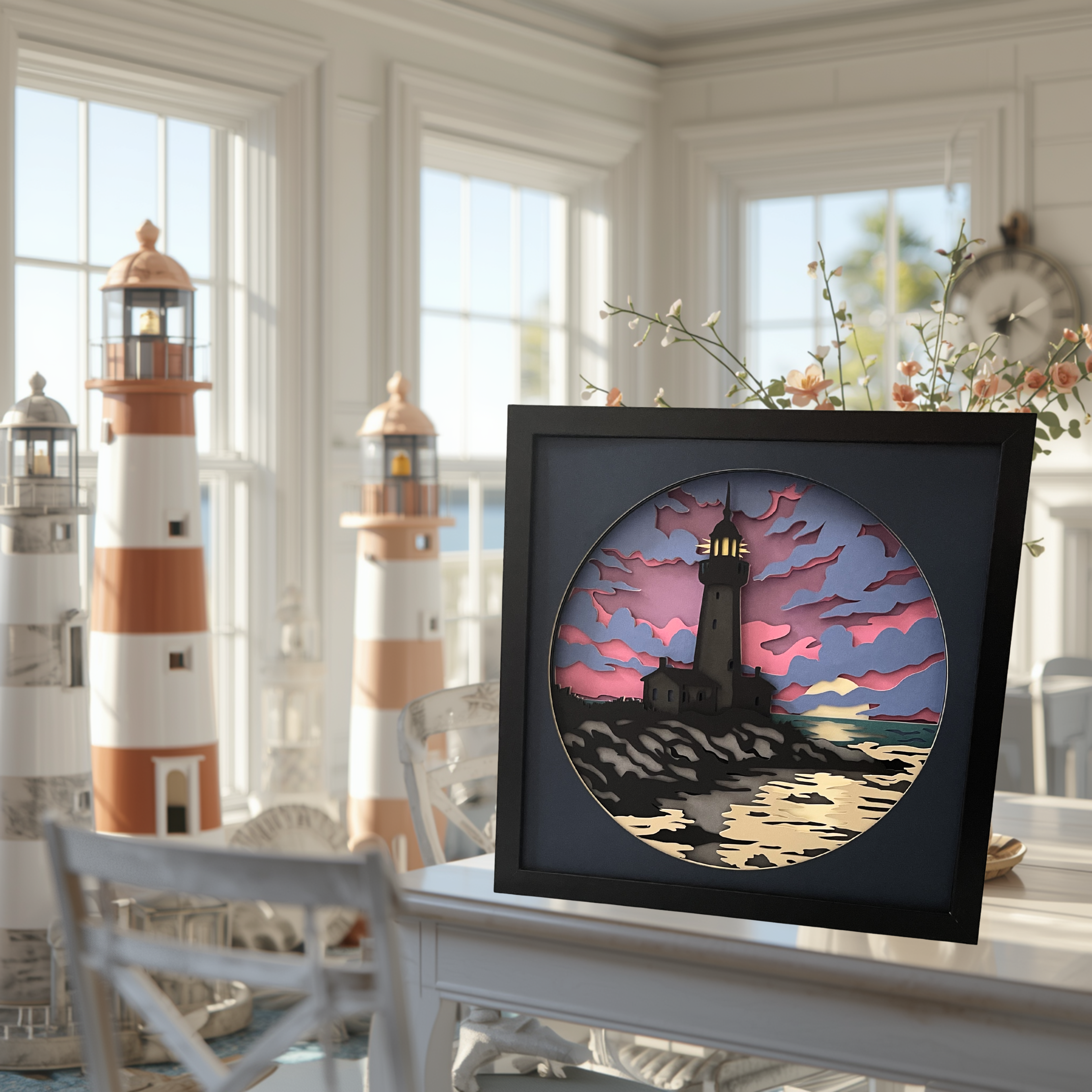 Lighthouse Sunset Shadow Box