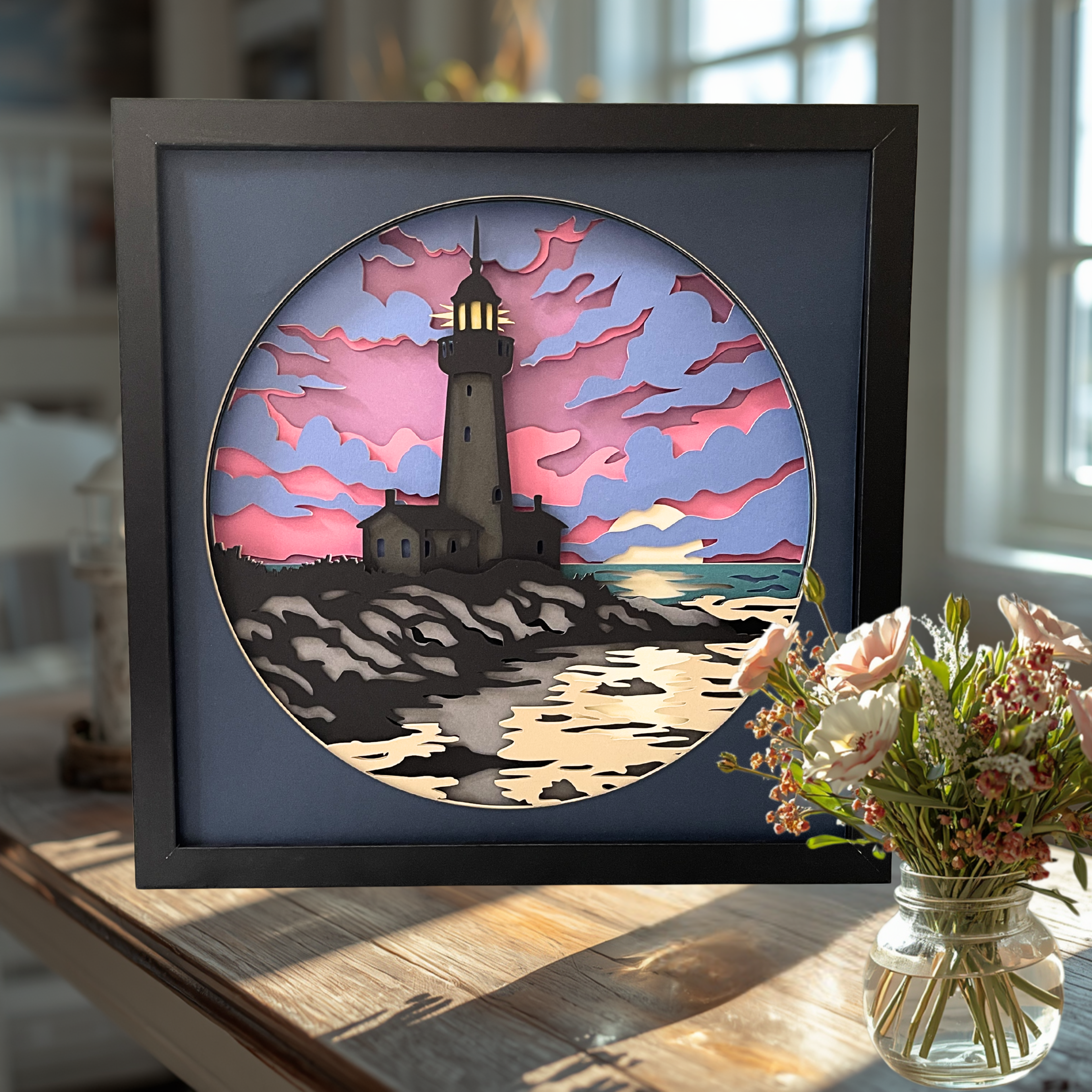 Lighthouse Sunset Shadow Box