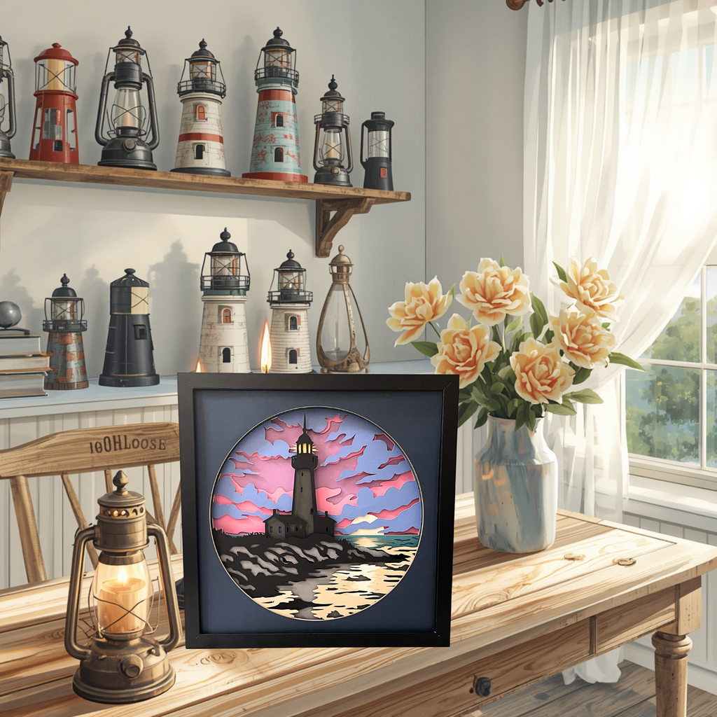 Lighthouse Sunset Shadow Box