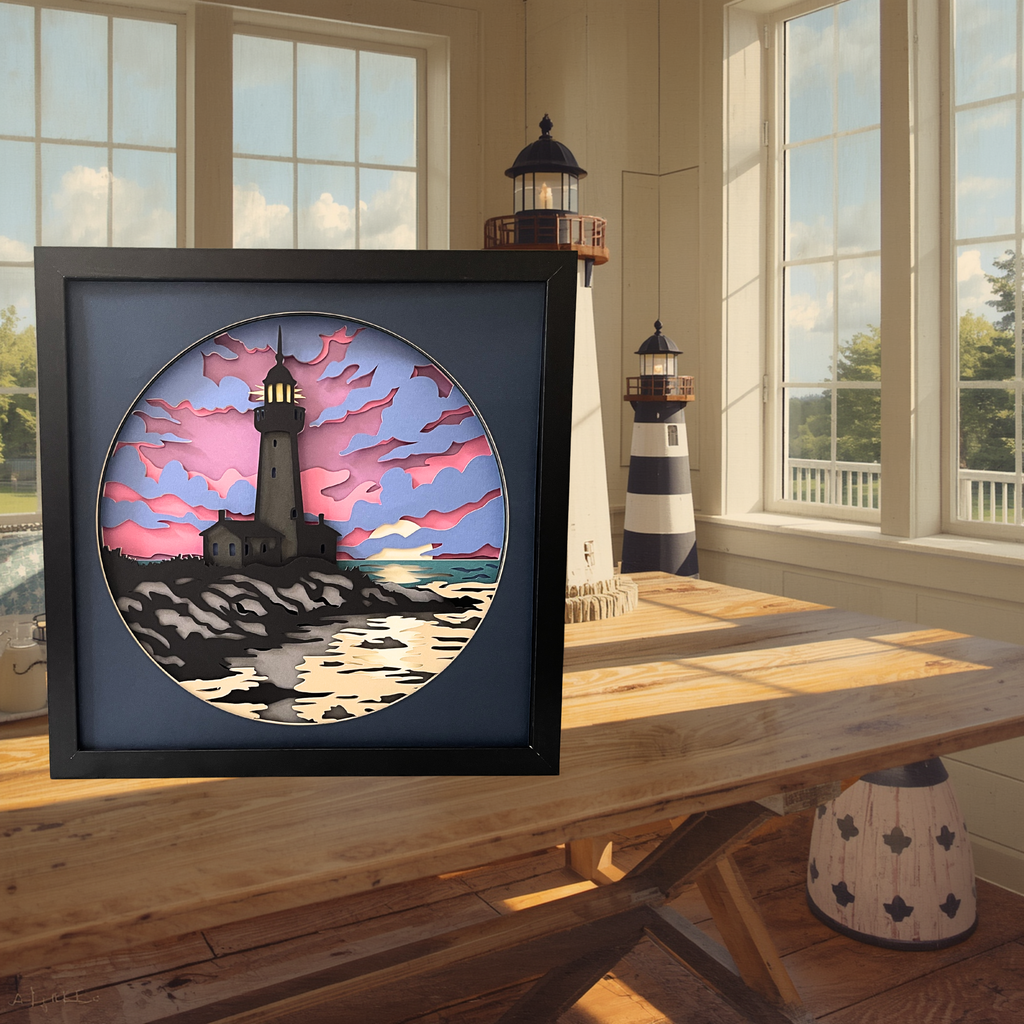 Lighthouse Sunset Shadow Box