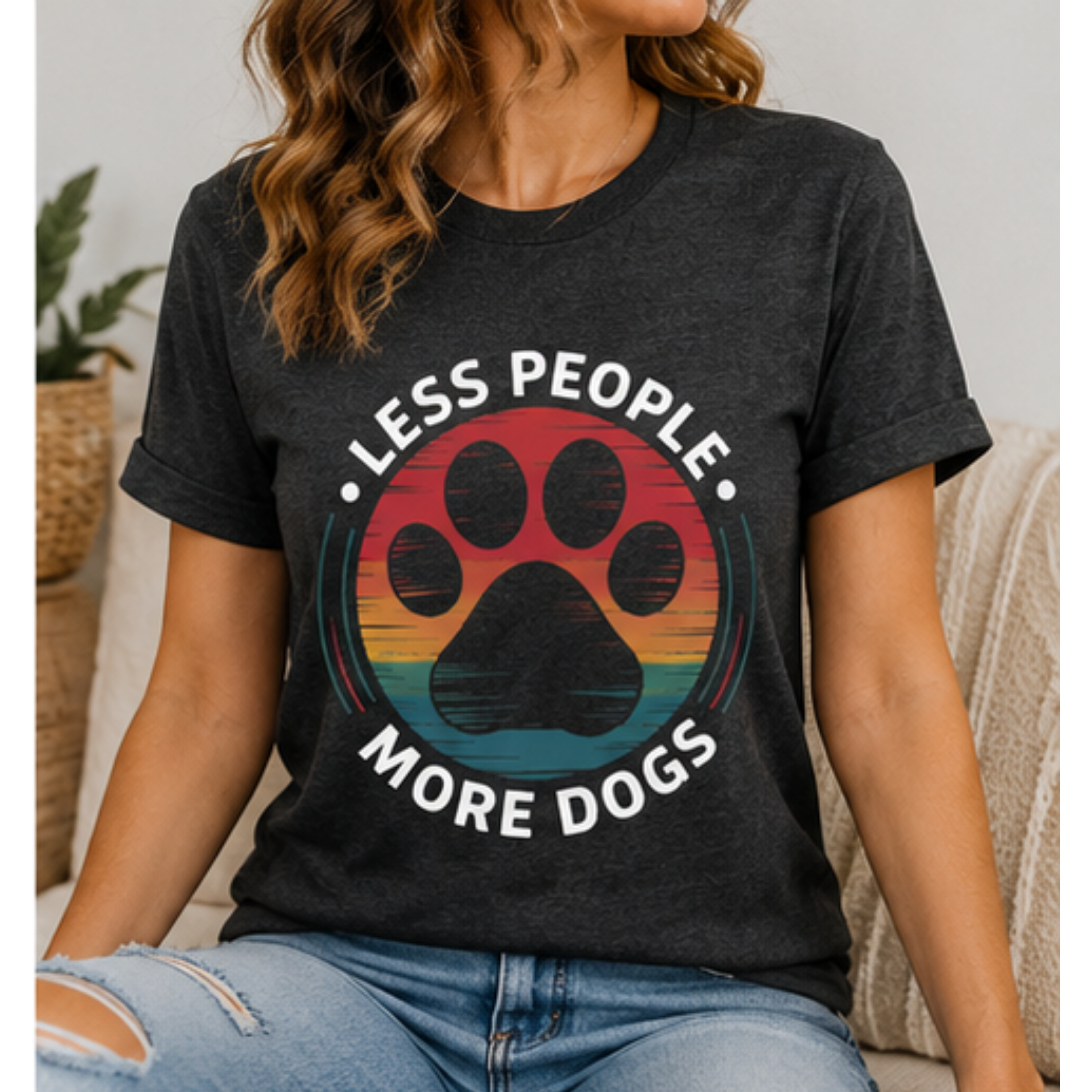 Less People More Dogs Women's Graphic T-Shirt | Funny Dog Lover Tee