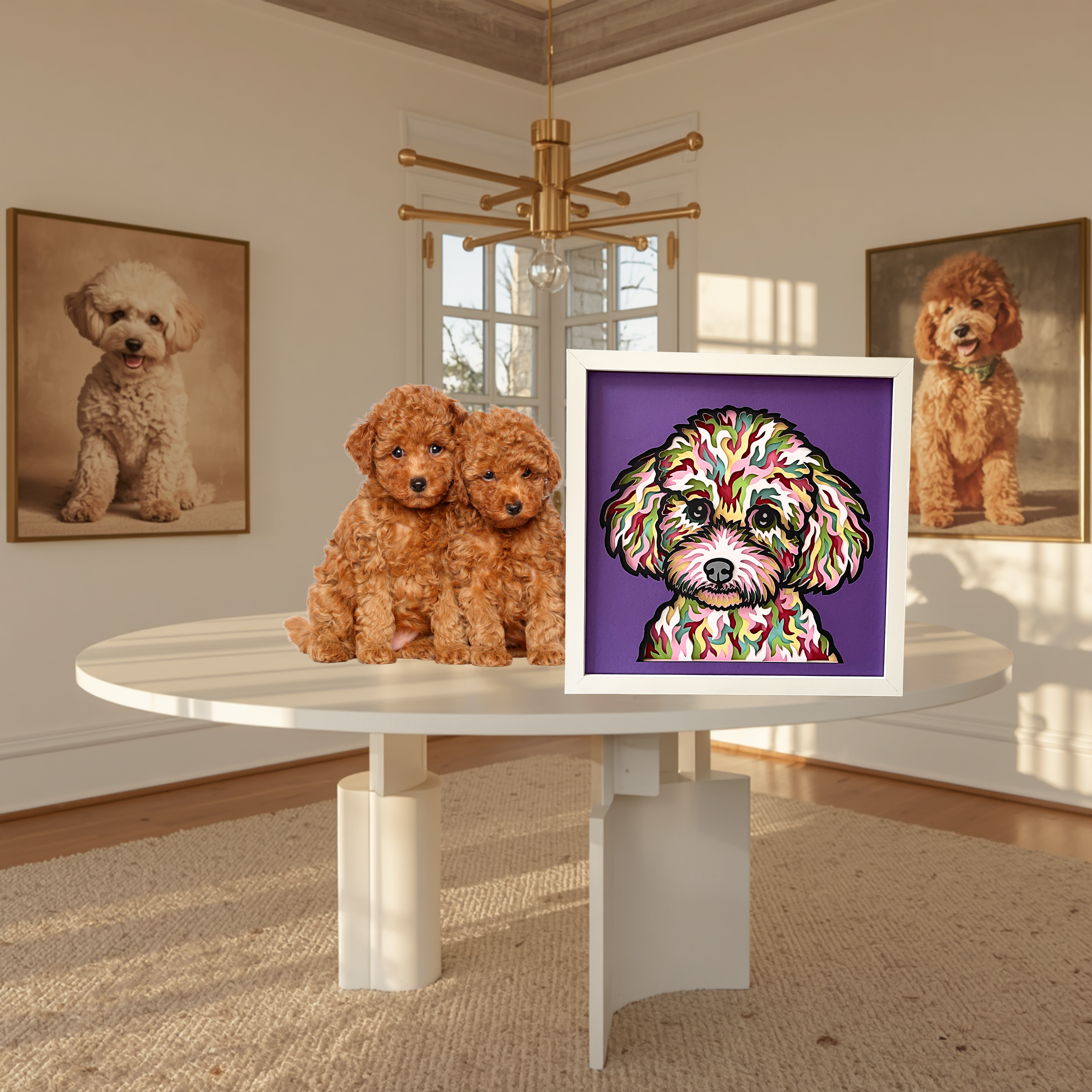 Poodle Shadow Box Art – 12x12 Layered Paper Dog Wall Decor | Handmade Poodle Gift in White Frame