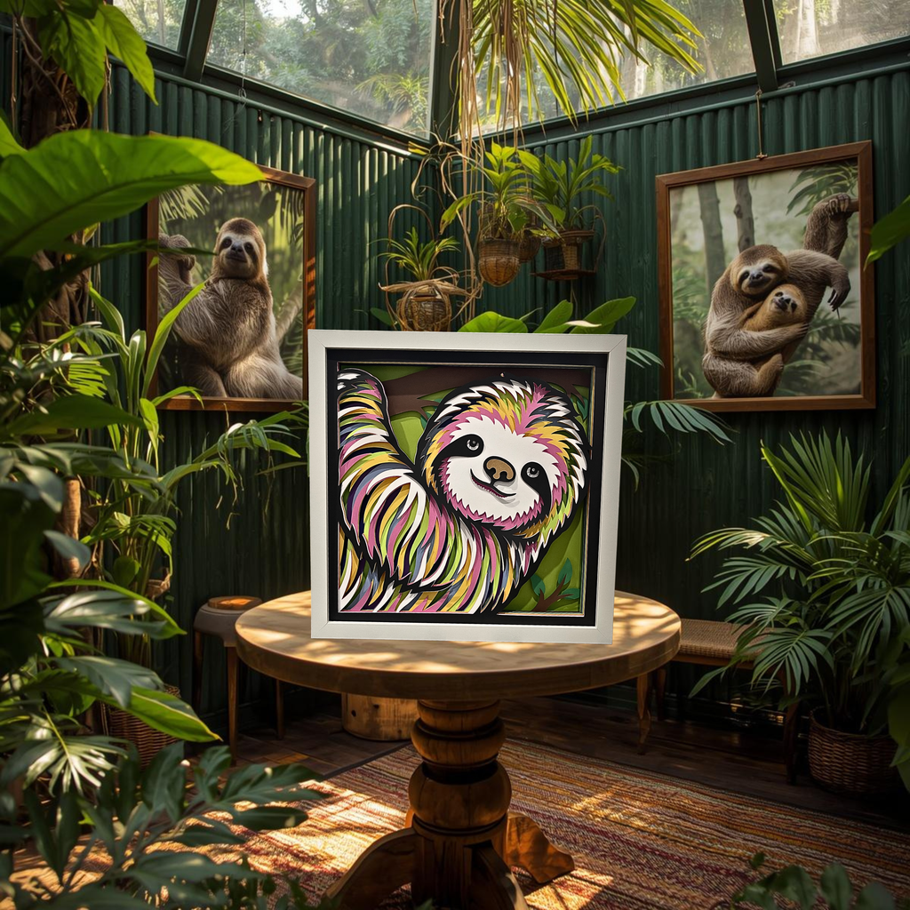 Colorful Sloth Shadow Box