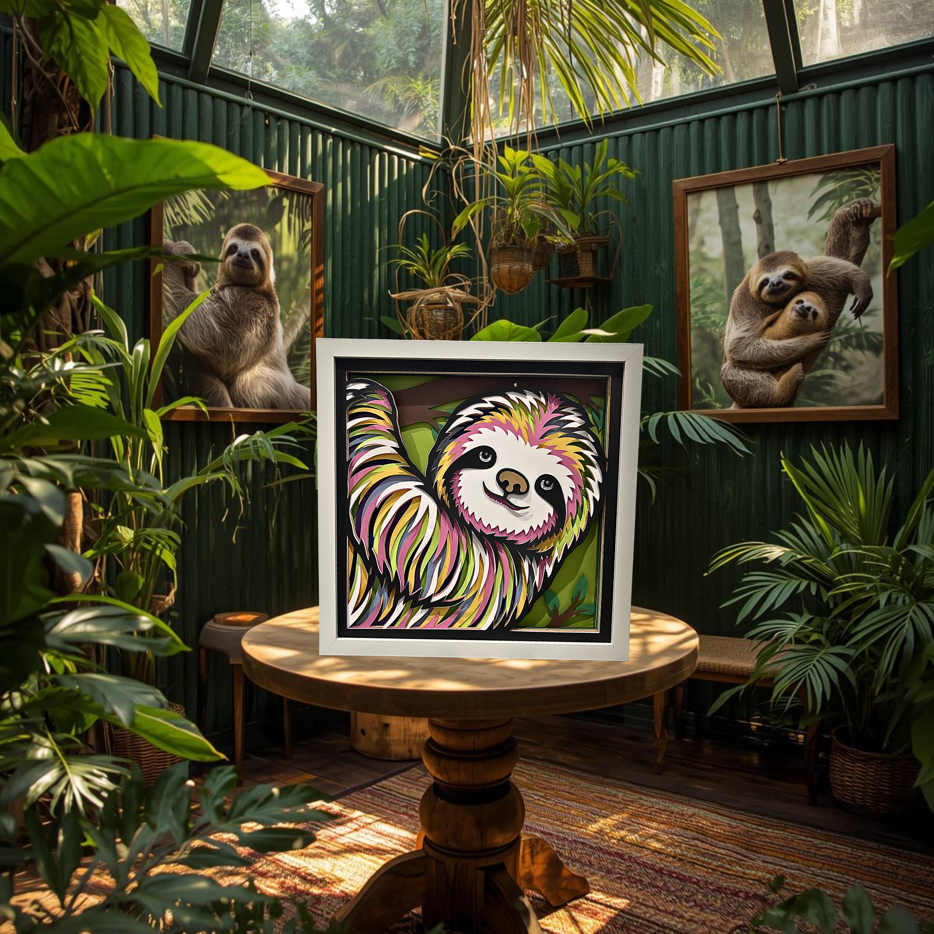 Colorful Sloth Shadow Box