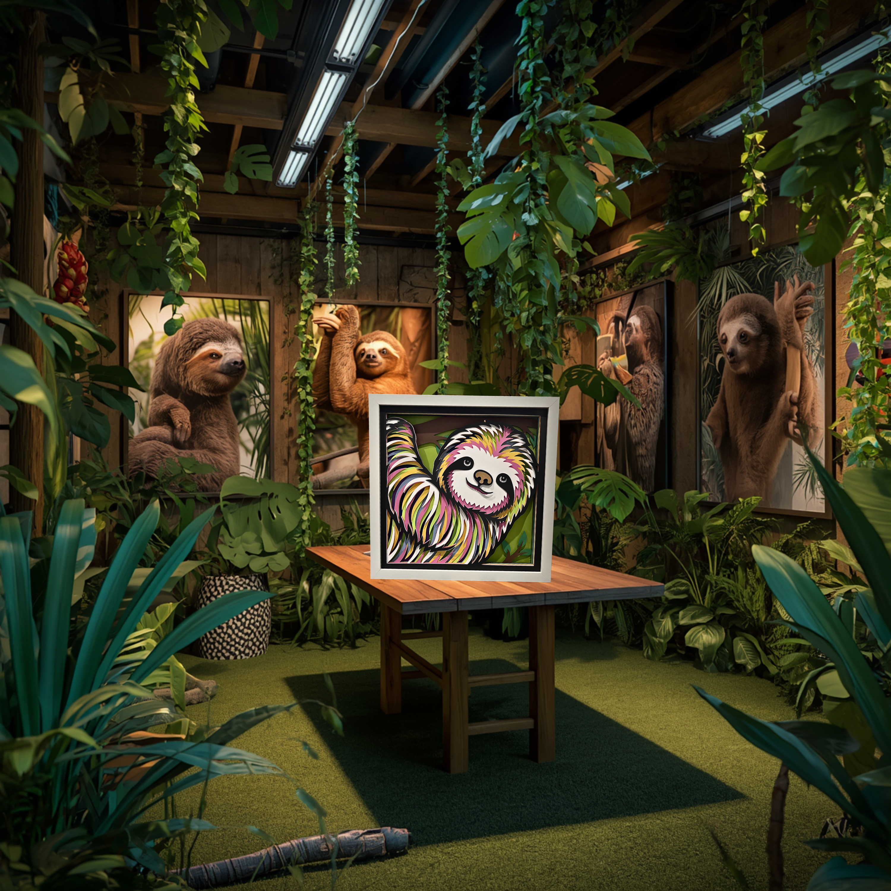 Colorful Sloth Shadow Box