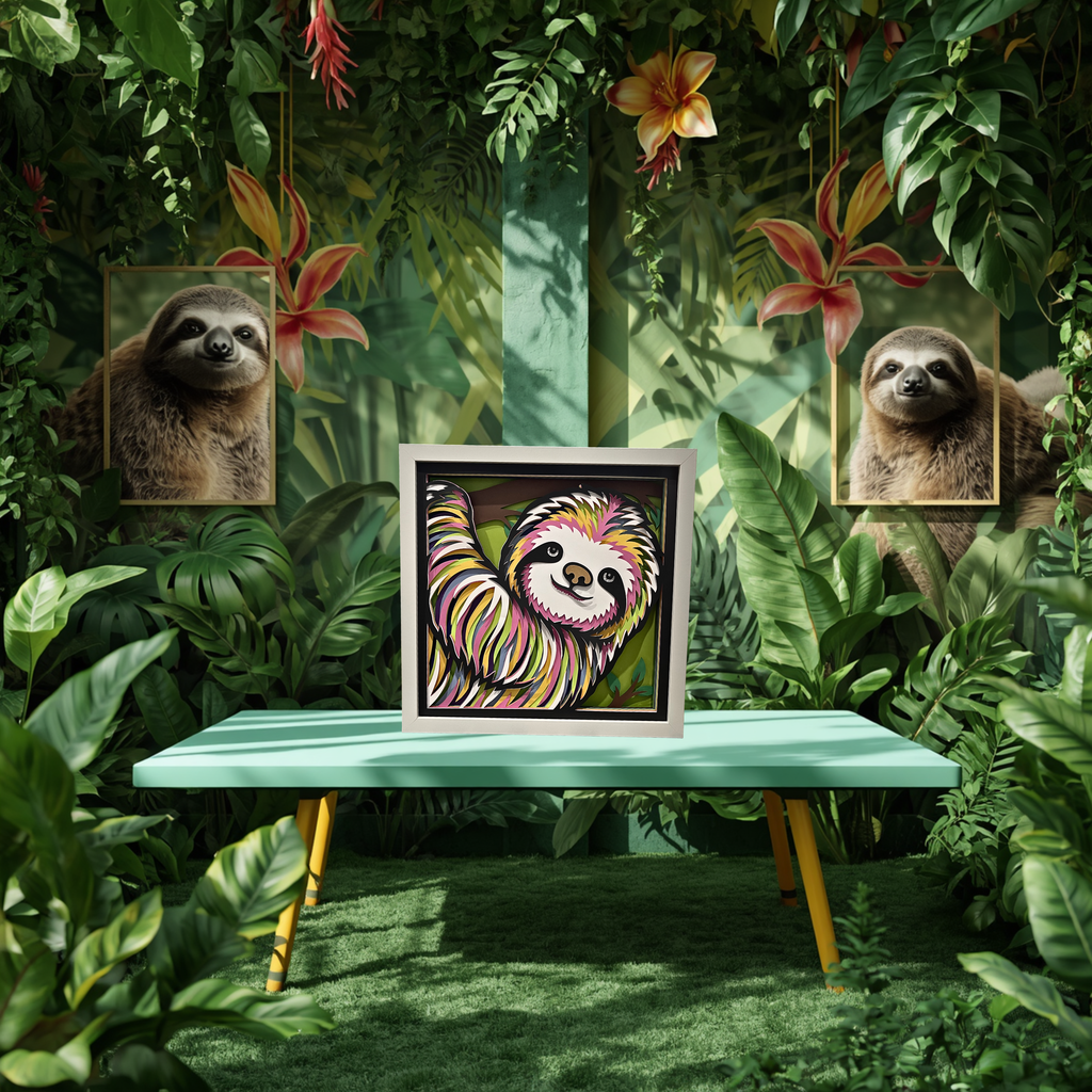 Colorful Sloth Shadow Box