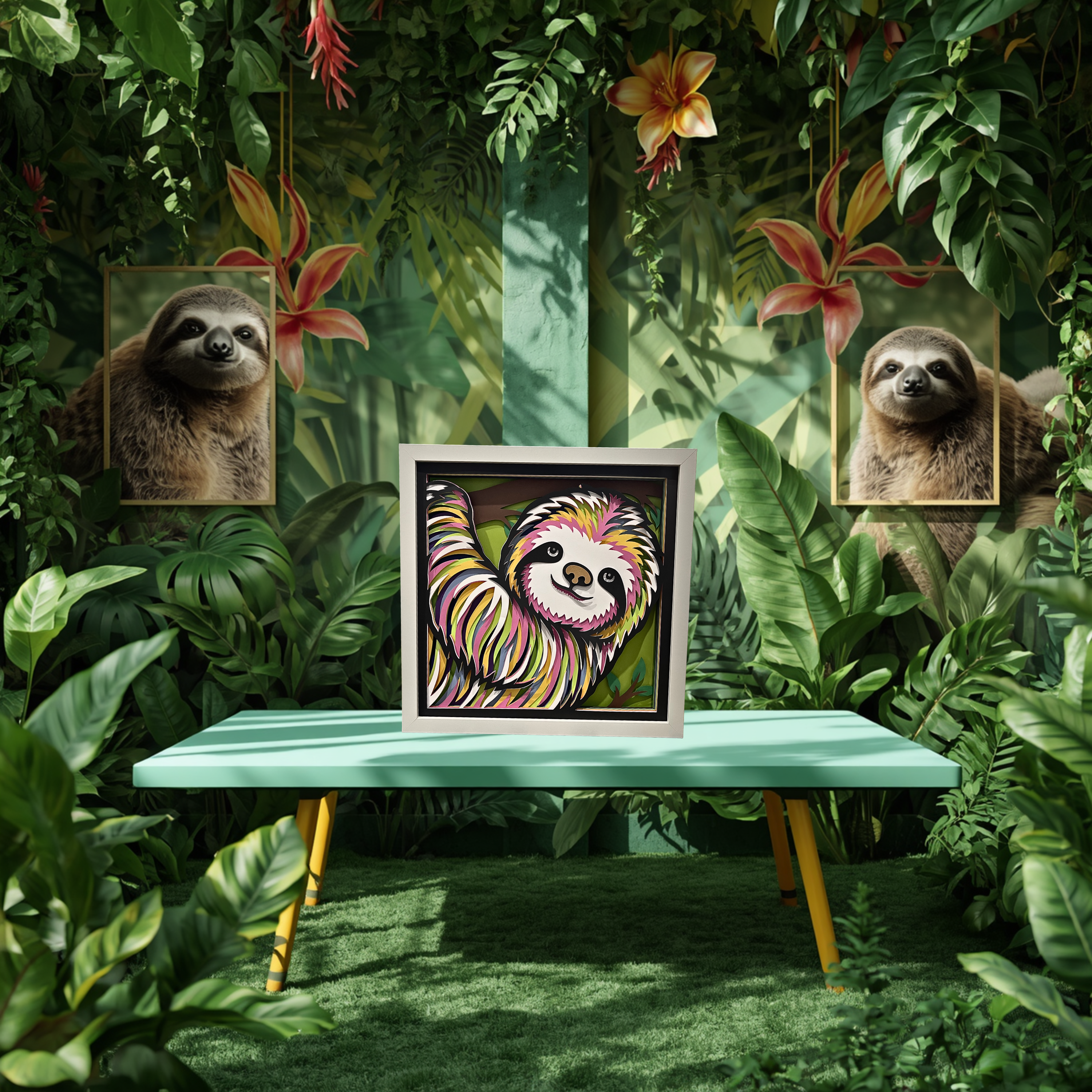 Colorful Sloth Shadow Box