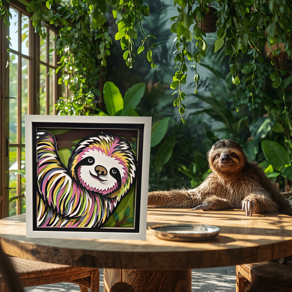 Colorful Sloth Shadow Box