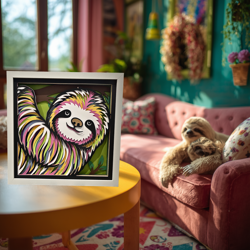 Colorful Sloth Shadow Box