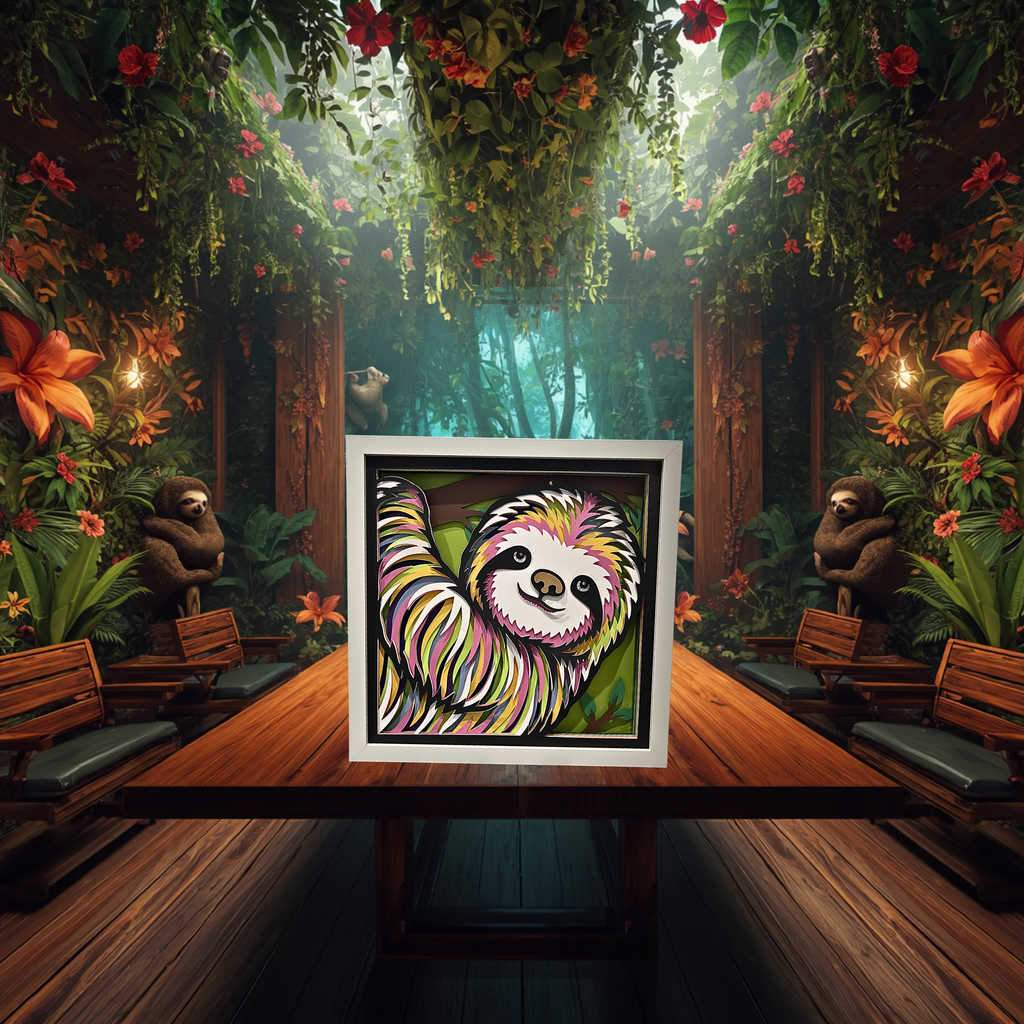 Colorful Sloth Shadow Box