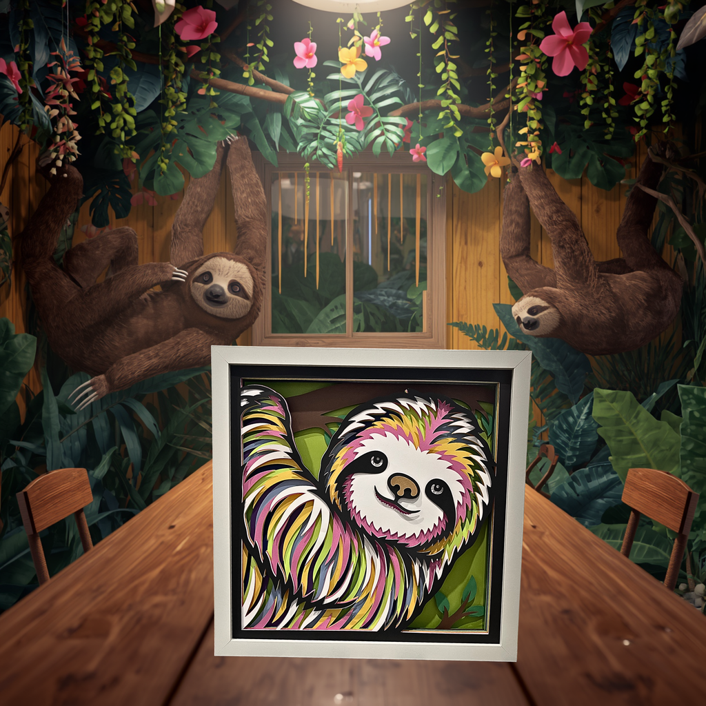 Colorful Sloth Shadow Box