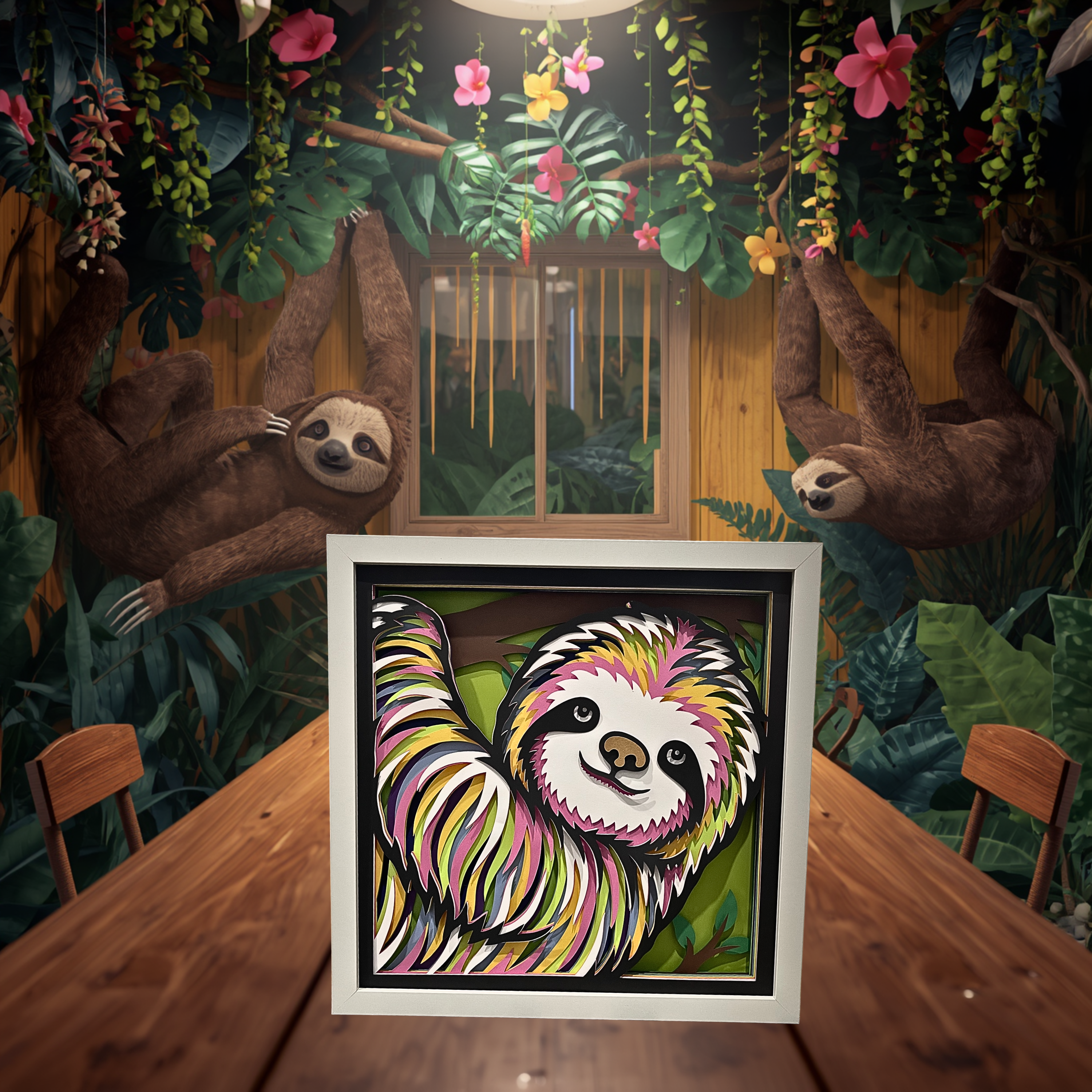 Colorful Sloth Shadow Box