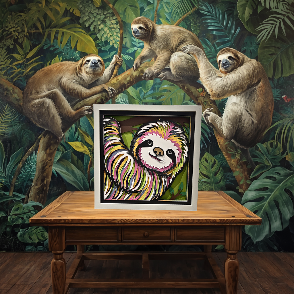 Colorful Sloth Shadow Box