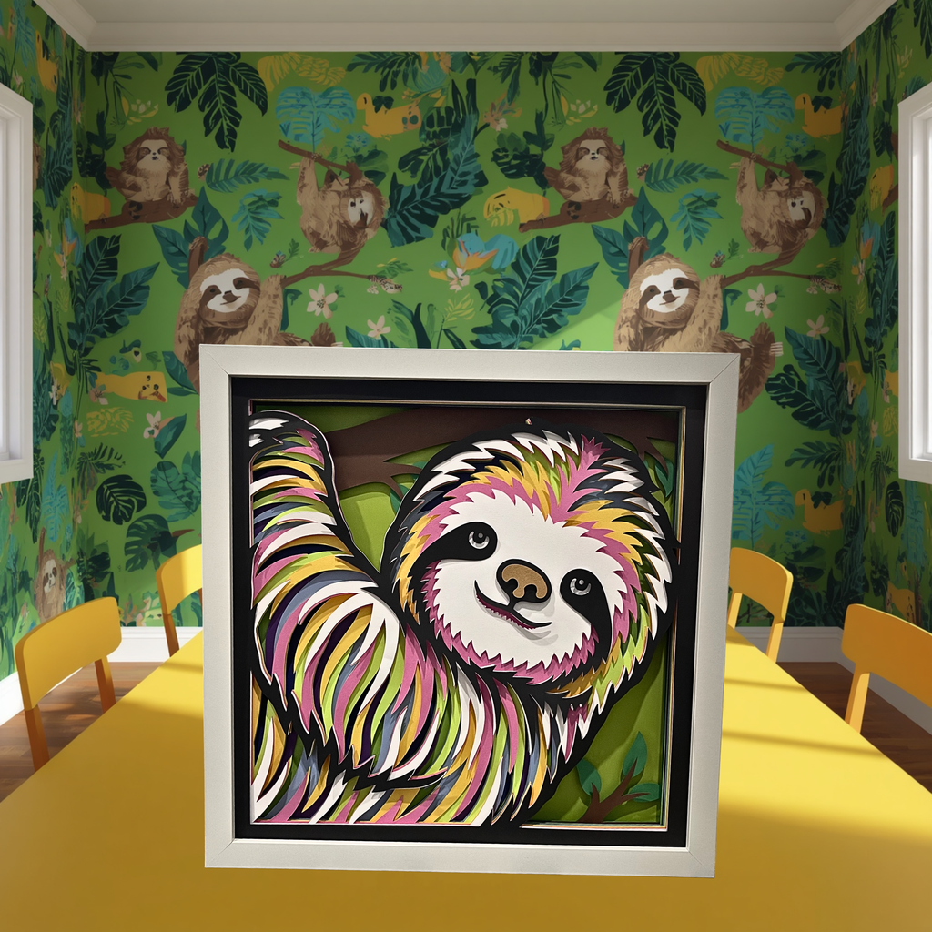 Colorful Sloth Shadow Box