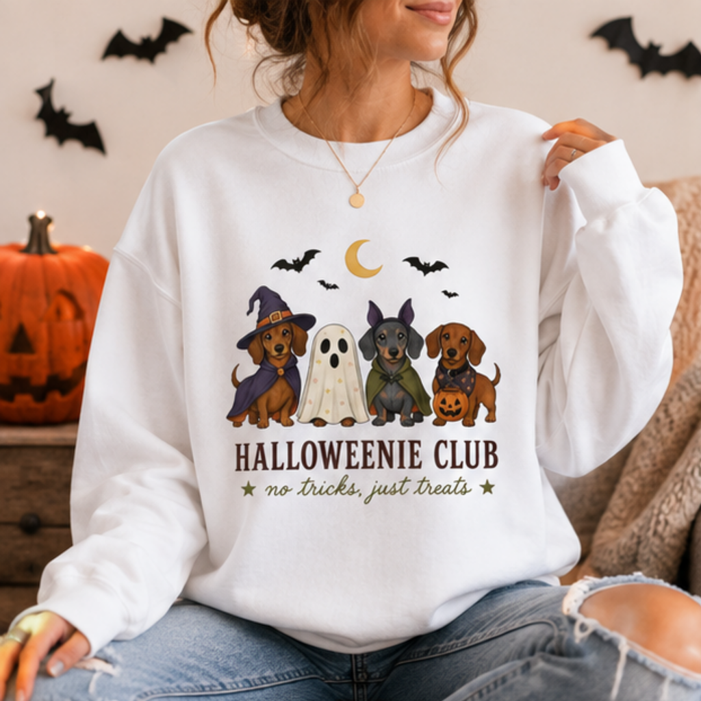 Halloweenie Club Dachshund Sweatshirt | Cute Wiener Dog Halloween Crewneck for Dog Lovers