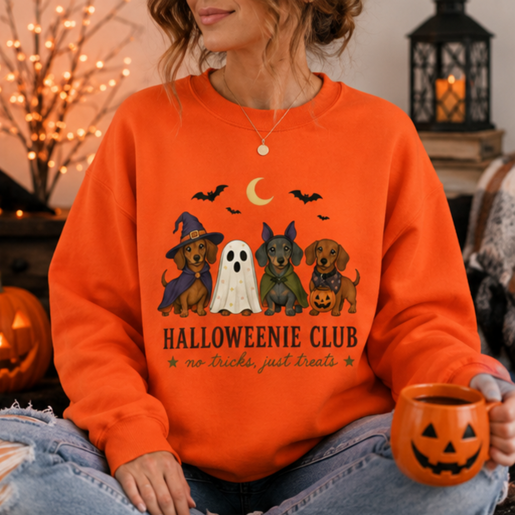 Halloweenie Club Dachshund Sweatshirt | Cute Wiener Dog Halloween Crewneck for Dog Lovers