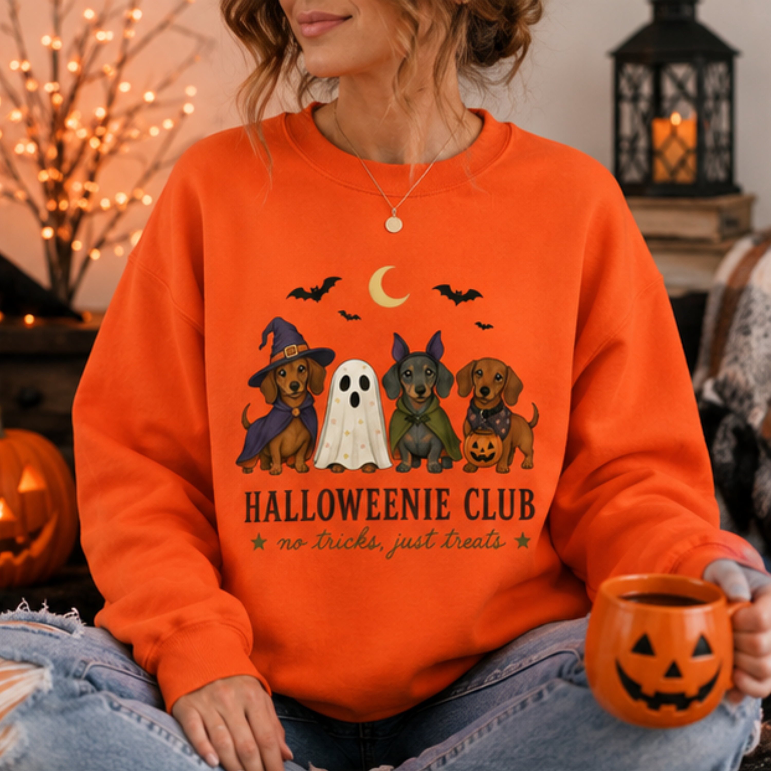 Halloweenie Club Dachshund Sweatshirt | Cute Wiener Dog Halloween Crewneck for Dog Lovers
