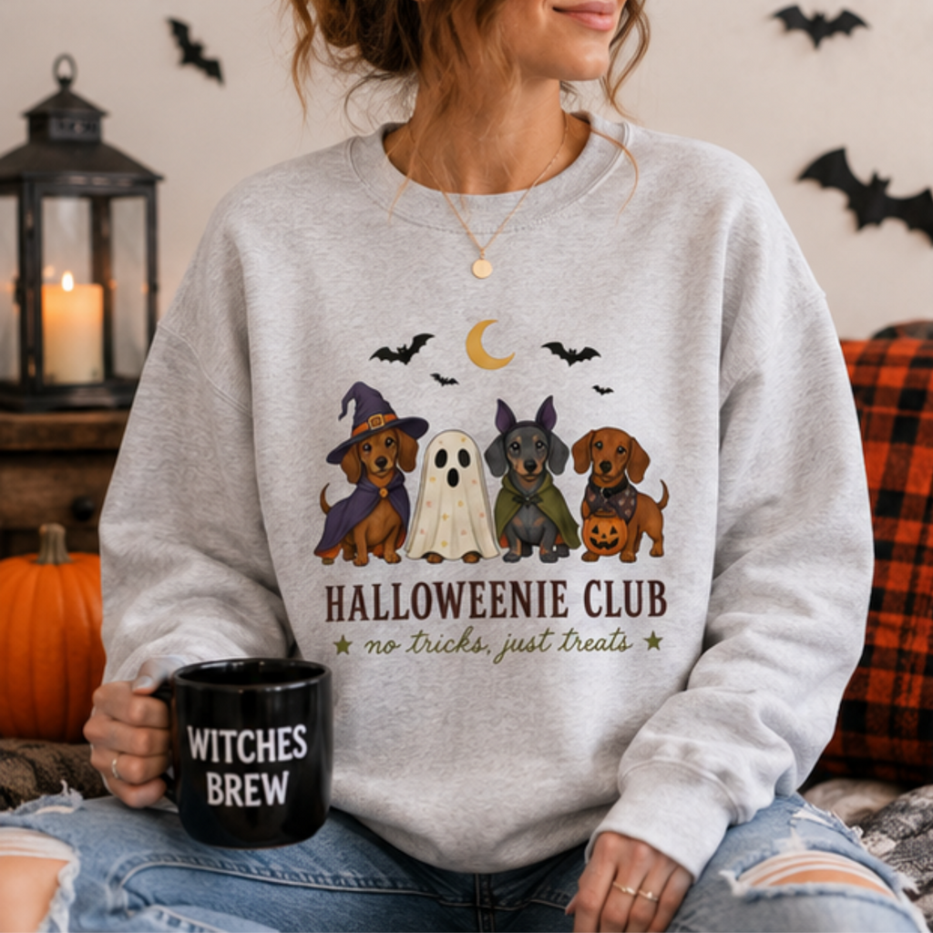 Halloweenie Club Dachshund Sweatshirt | Cute Wiener Dog Halloween Crewneck for Dog Lovers
