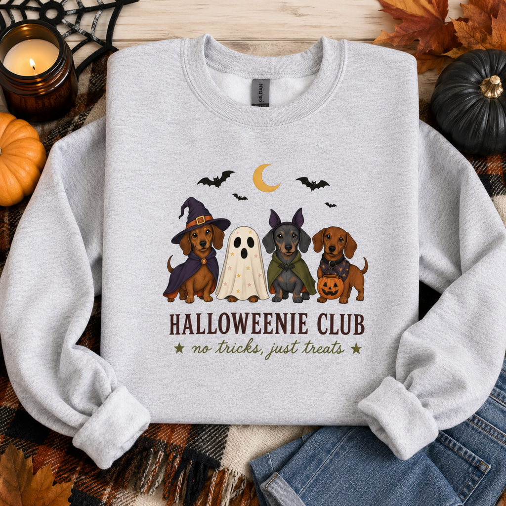 Halloweenie Club Dachshund Sweatshirt | Cute Wiener Dog Halloween Crewneck for Dog Lovers