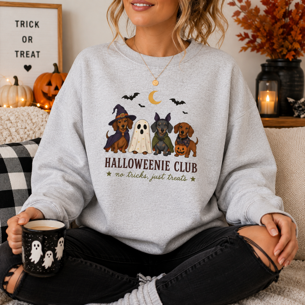 Halloweenie Club Dachshund Sweatshirt | Cute Wiener Dog Halloween Crewneck for Dog Lovers