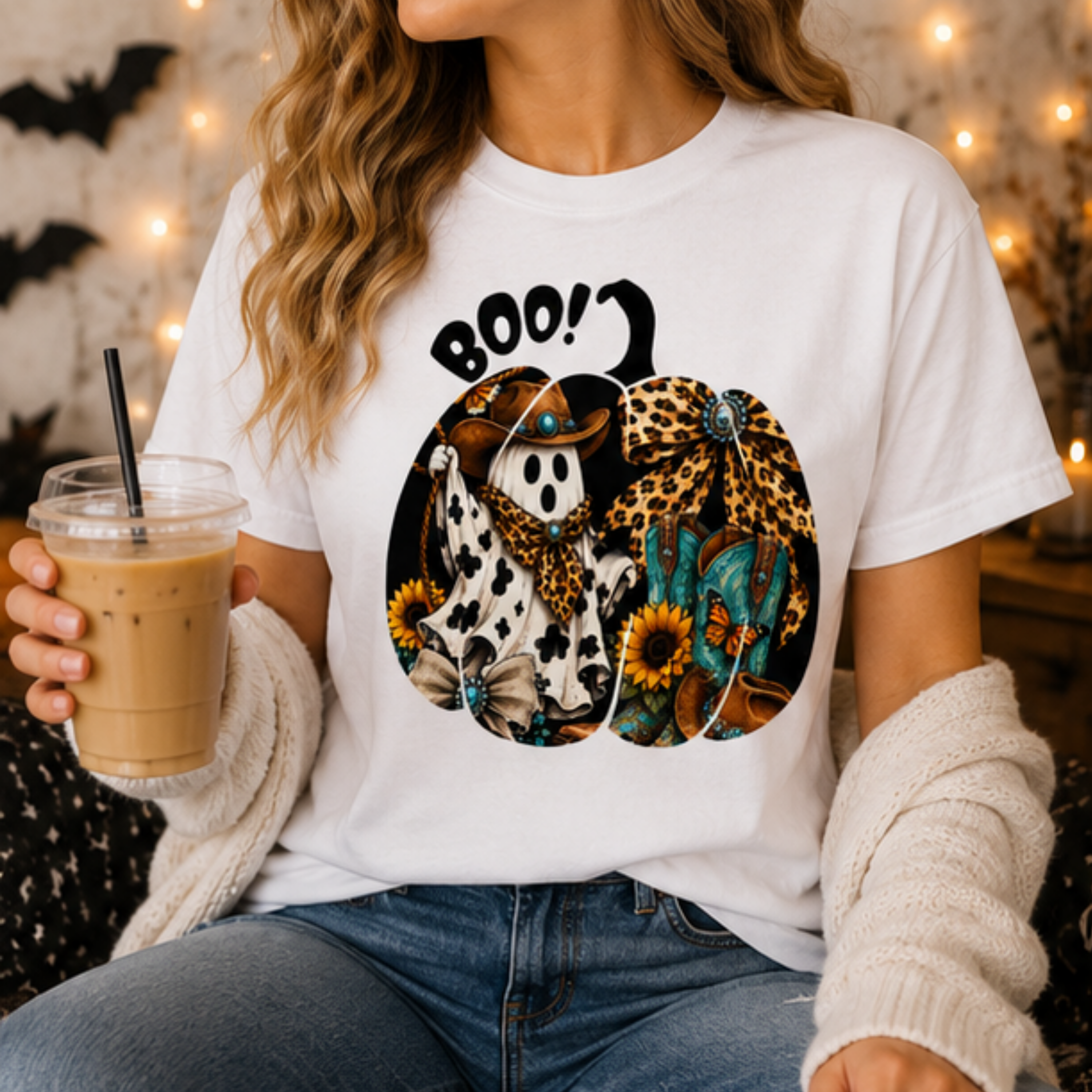 Cowgirl Ghost Halloween T-Shirt | Western Boo Graphic Tee | Cute Spooky Season Shirt | Fall Pumpkin Country Tee for Women