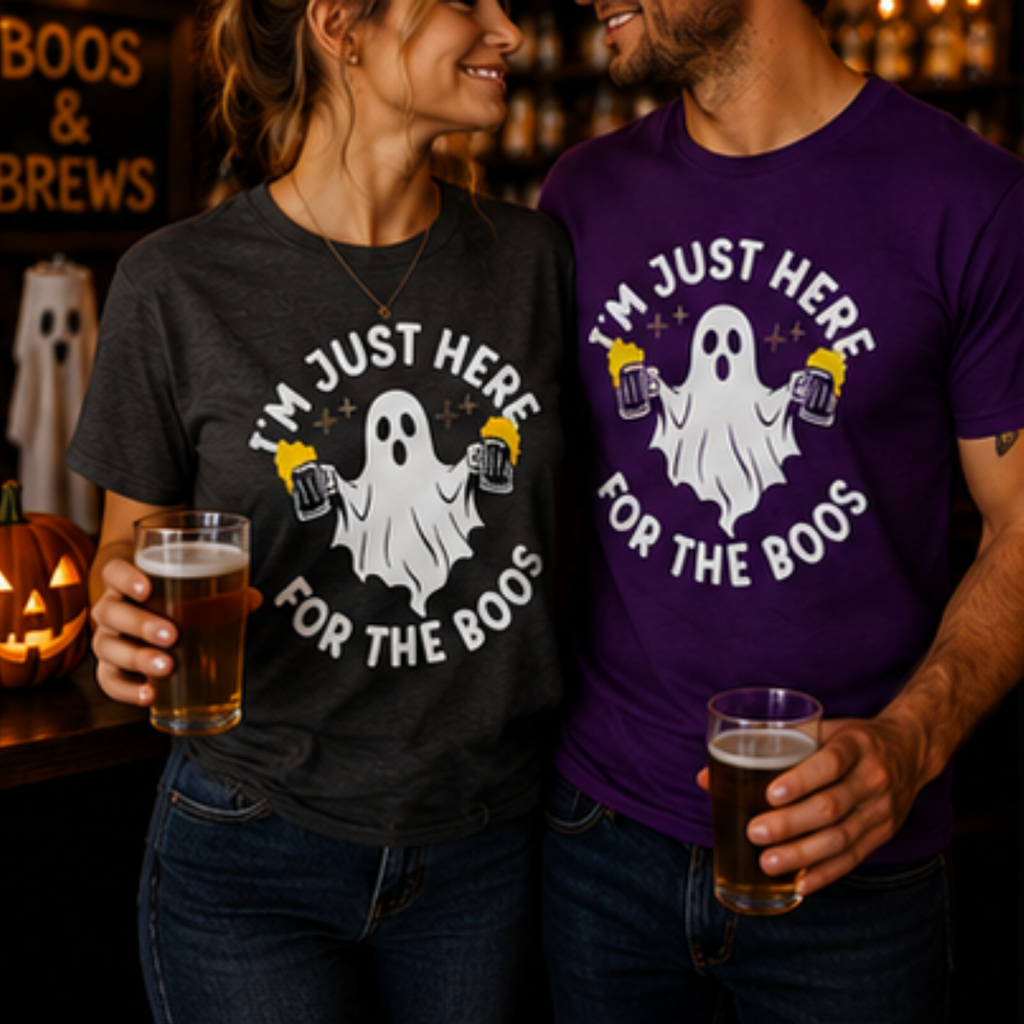 I'm Just Here for the Boos Unisex Halloween T-Shirt | Funny Ghost Beer Graphic Tee | Spooky Season Shirt
