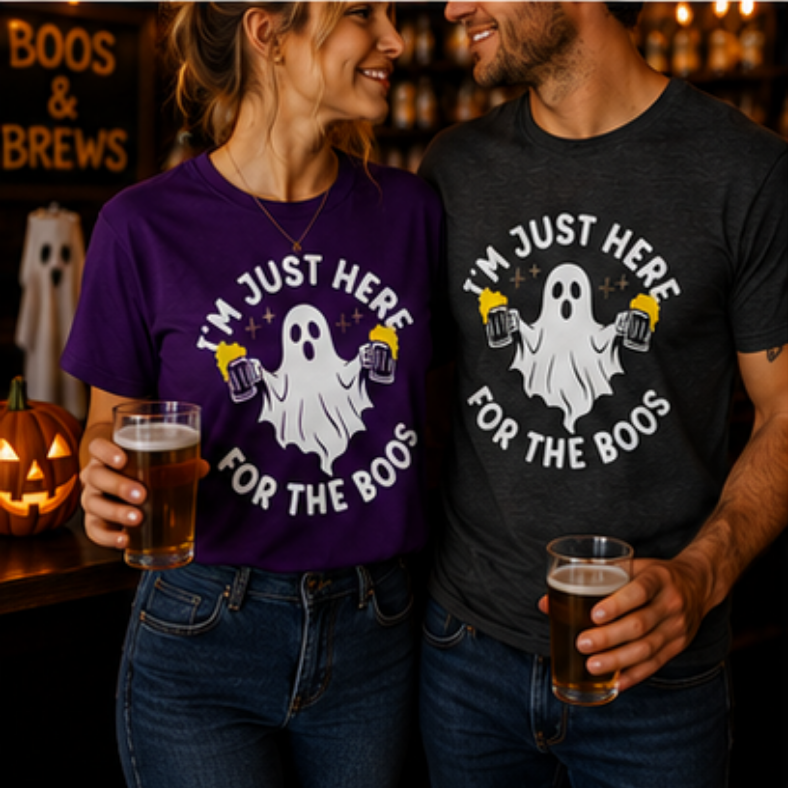 I'm Just Here for the Boos Unisex Halloween T-Shirt | Funny Ghost Beer Graphic Tee | Spooky Season Shirt