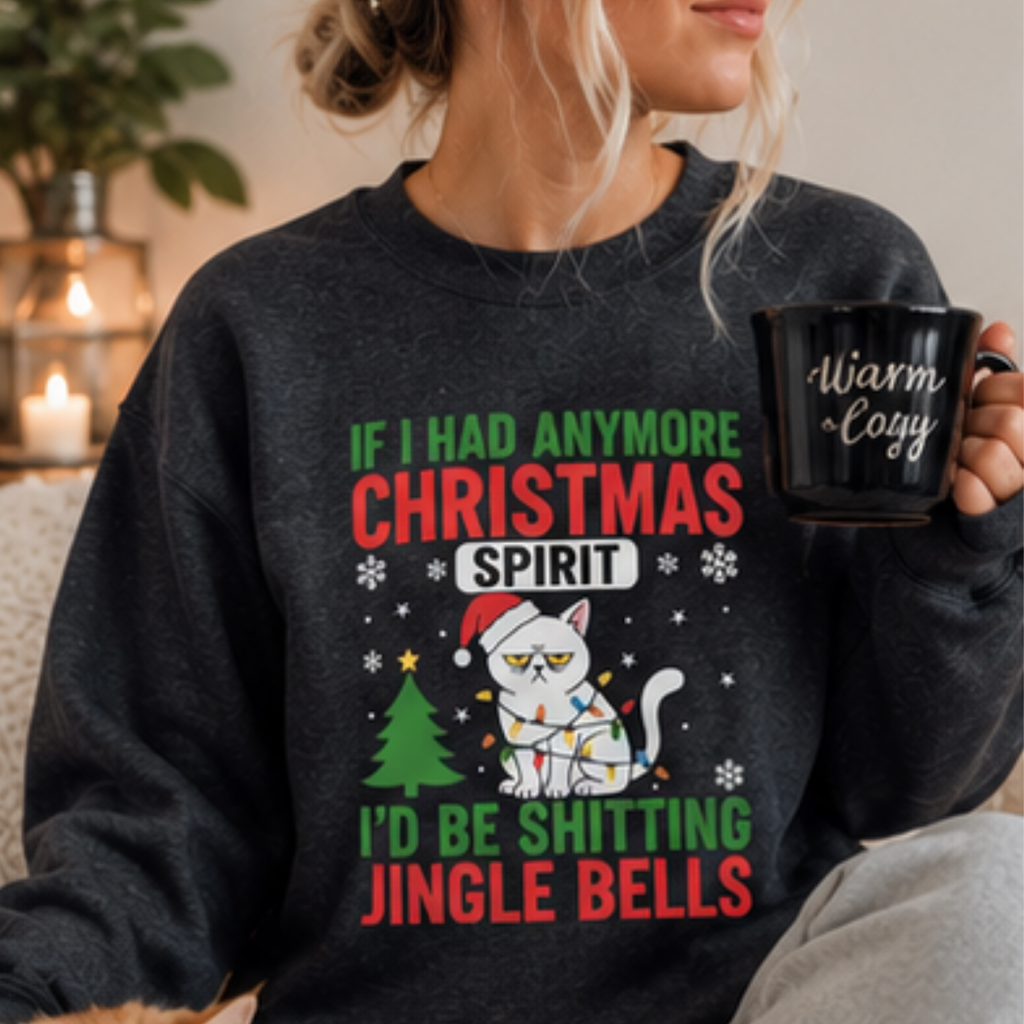 Funny Christmas Cat Sweatshirt | If I Had Anymore Christmas Spirit I'd Be Shitting Jin