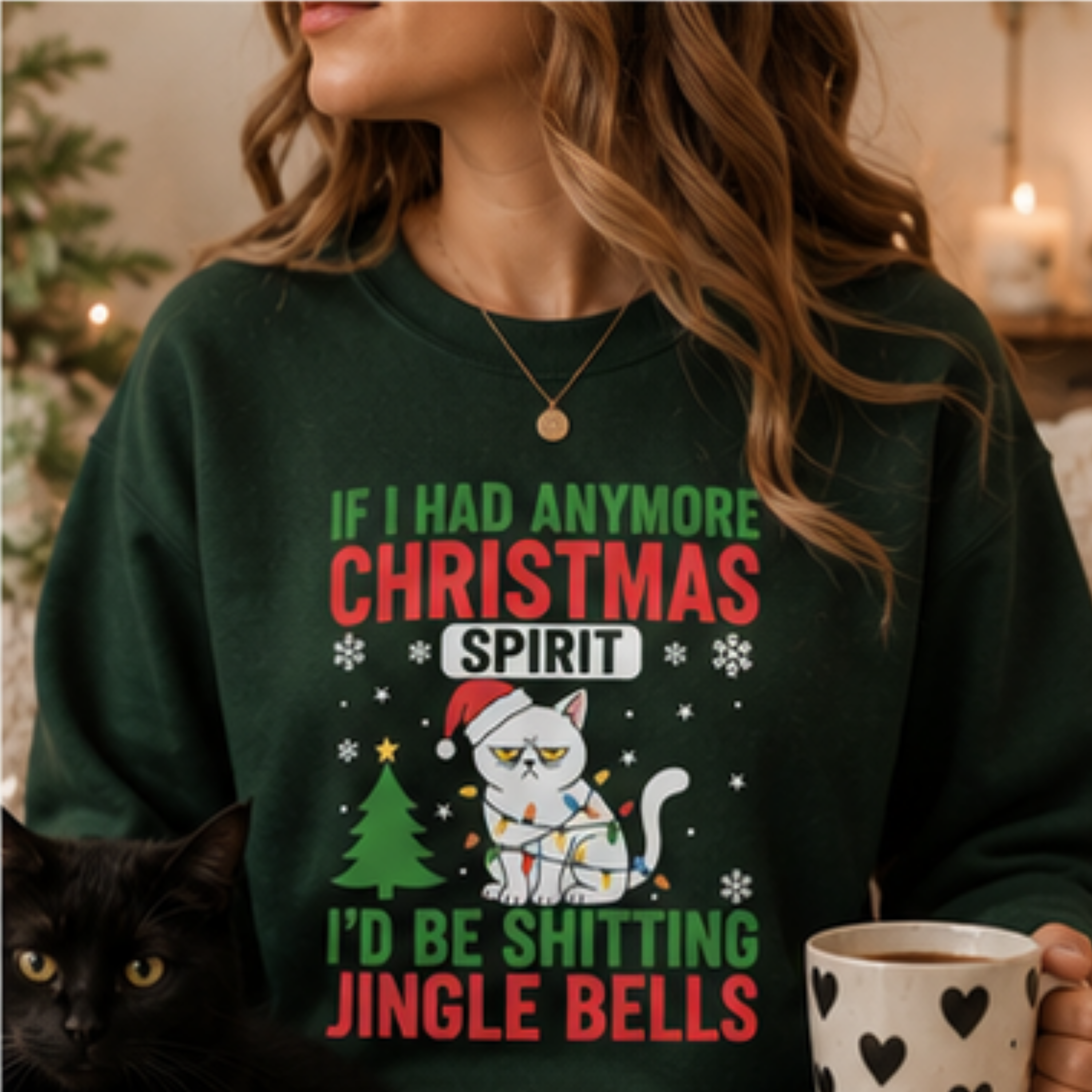 Funny Christmas Cat Sweatshirt | If I Had Anymore Christmas Spirit I'd Be Shitting Jin