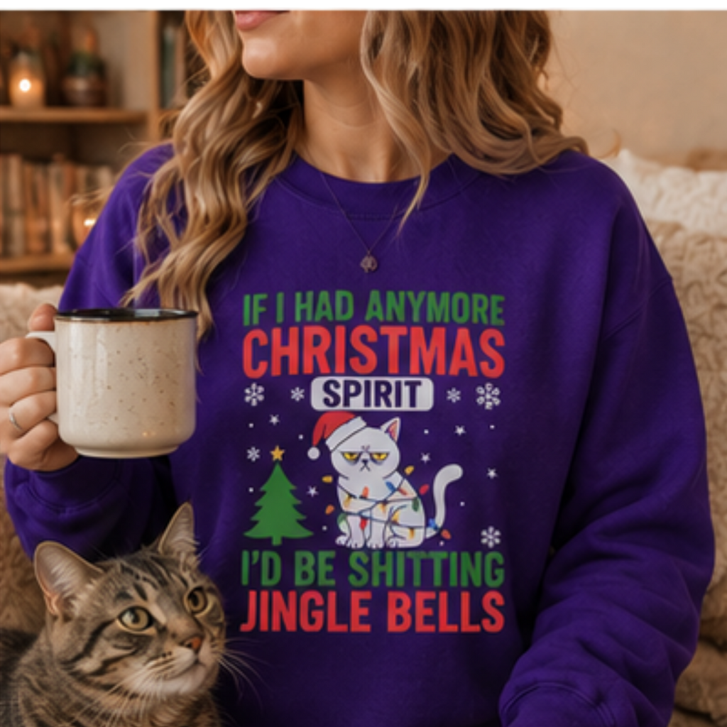 Funny Christmas Cat Sweatshirt | If I Had Anymore Christmas Spirit I'd Be Shitting Jin