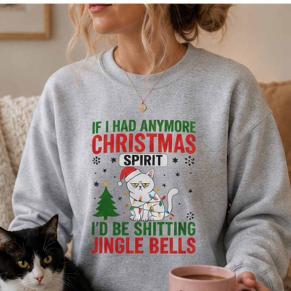 Funny Christmas Cat Sweatshirt | If I Had Anymore Christmas Spirit I'd Be Shitting Jin
