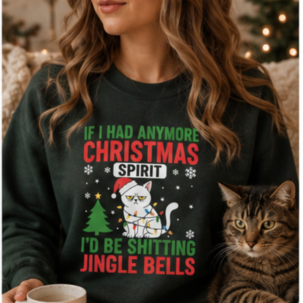 Funny Christmas Cat Sweatshirt | If I Had Anymore Christmas Spirit I'd Be Shitting Jin