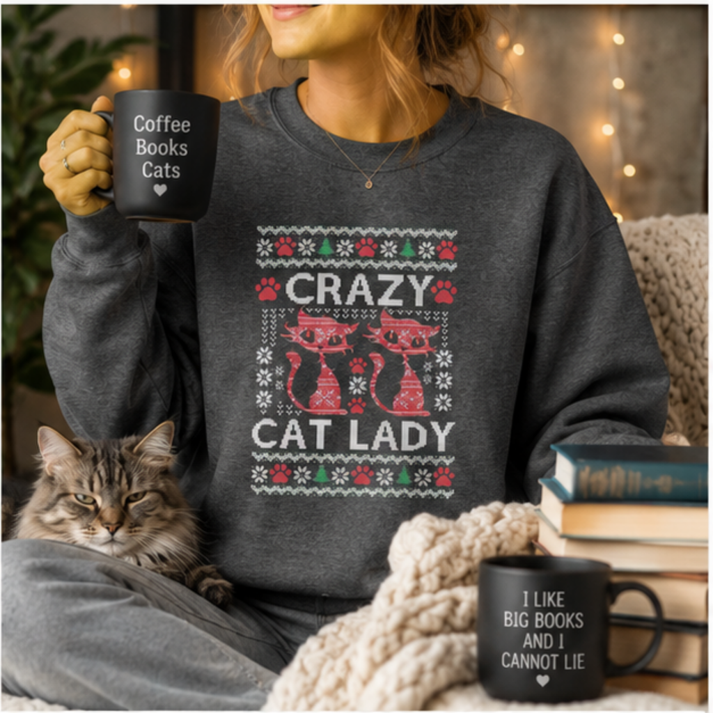 Crazy Cat Lady Christmas Sweatshirt | Funny Cat Lover Holiday Crewneck | Cozy Winter Cat Mom Pullover