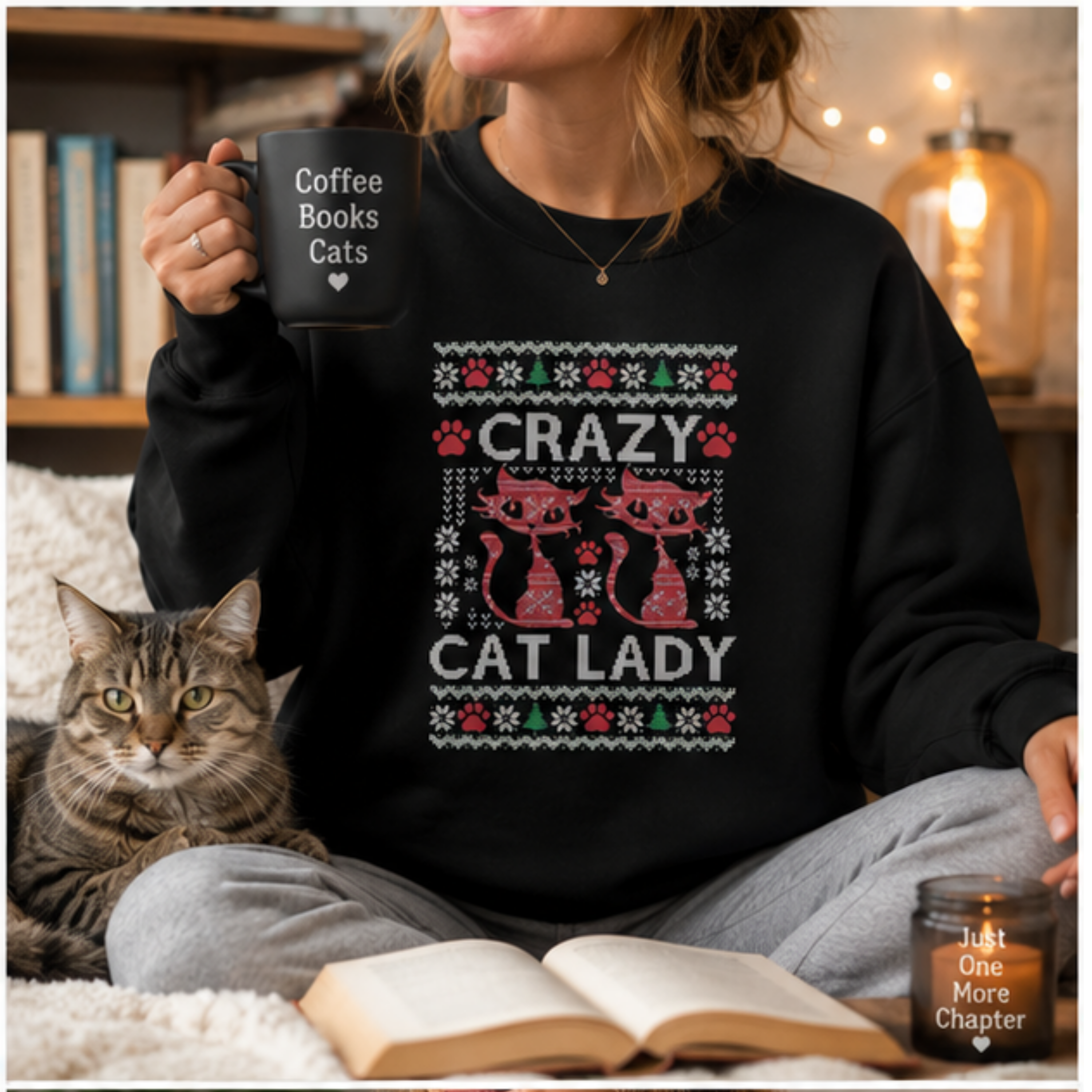 Crazy Cat Lady Christmas Sweatshirt | Funny Cat Lover Holiday Crewneck | Cozy Winter Cat Mom Pullover