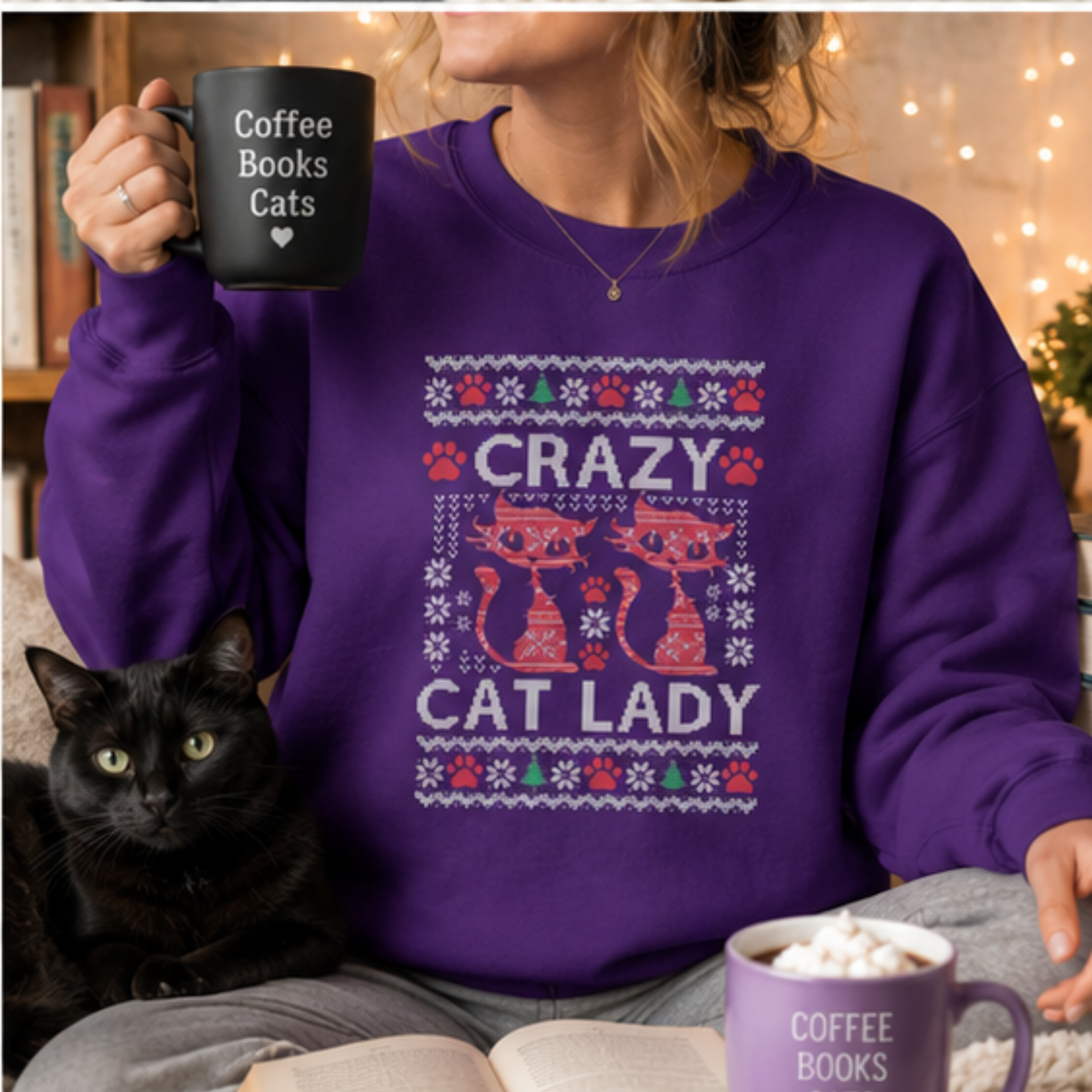 Crazy Cat Lady Christmas Sweatshirt | Funny Cat Lover Holiday Crewneck | Cozy Winter Cat Mom Pullover