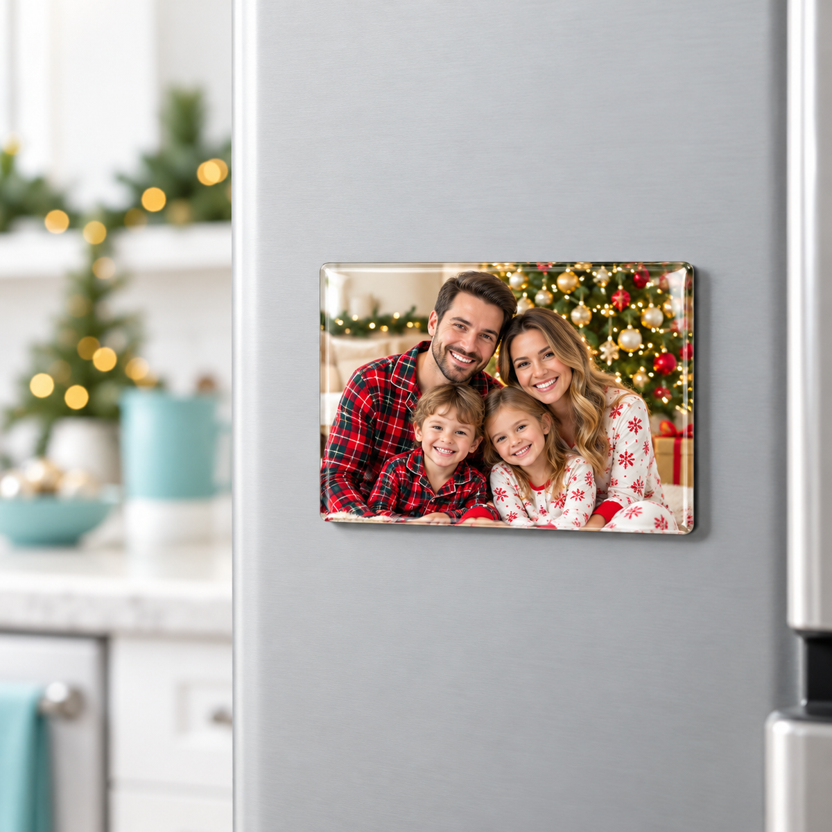 Illustrative family Christmas glass photo magnet