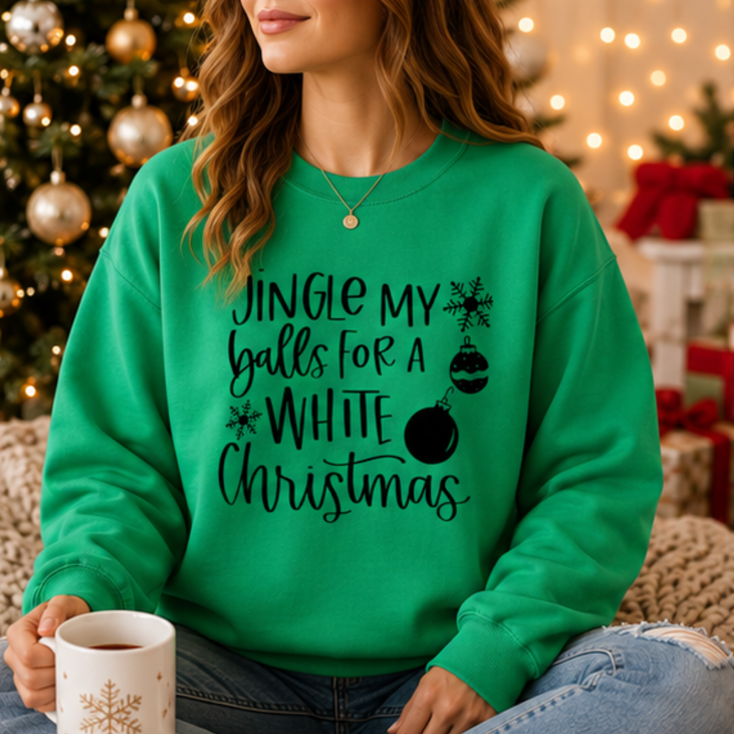 Jingle My Balls for a White Christmas Women's Christmas Sweatshirt | Funny Holiday Crewneck | Festive Winter Pullover