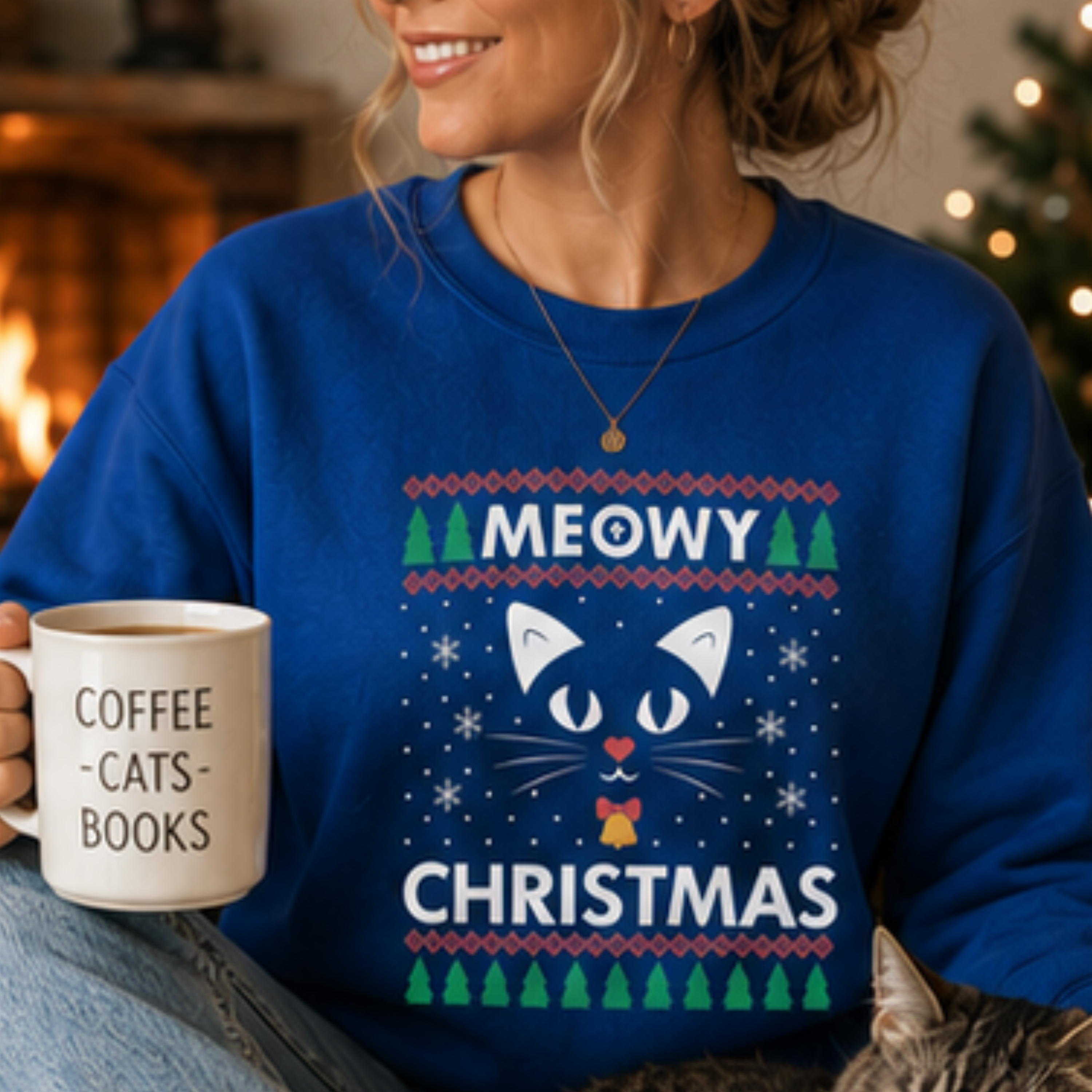 Meowy Christmas Unisex Christmas Sweatshirt | Funny Cat Lover Holiday Crewneck