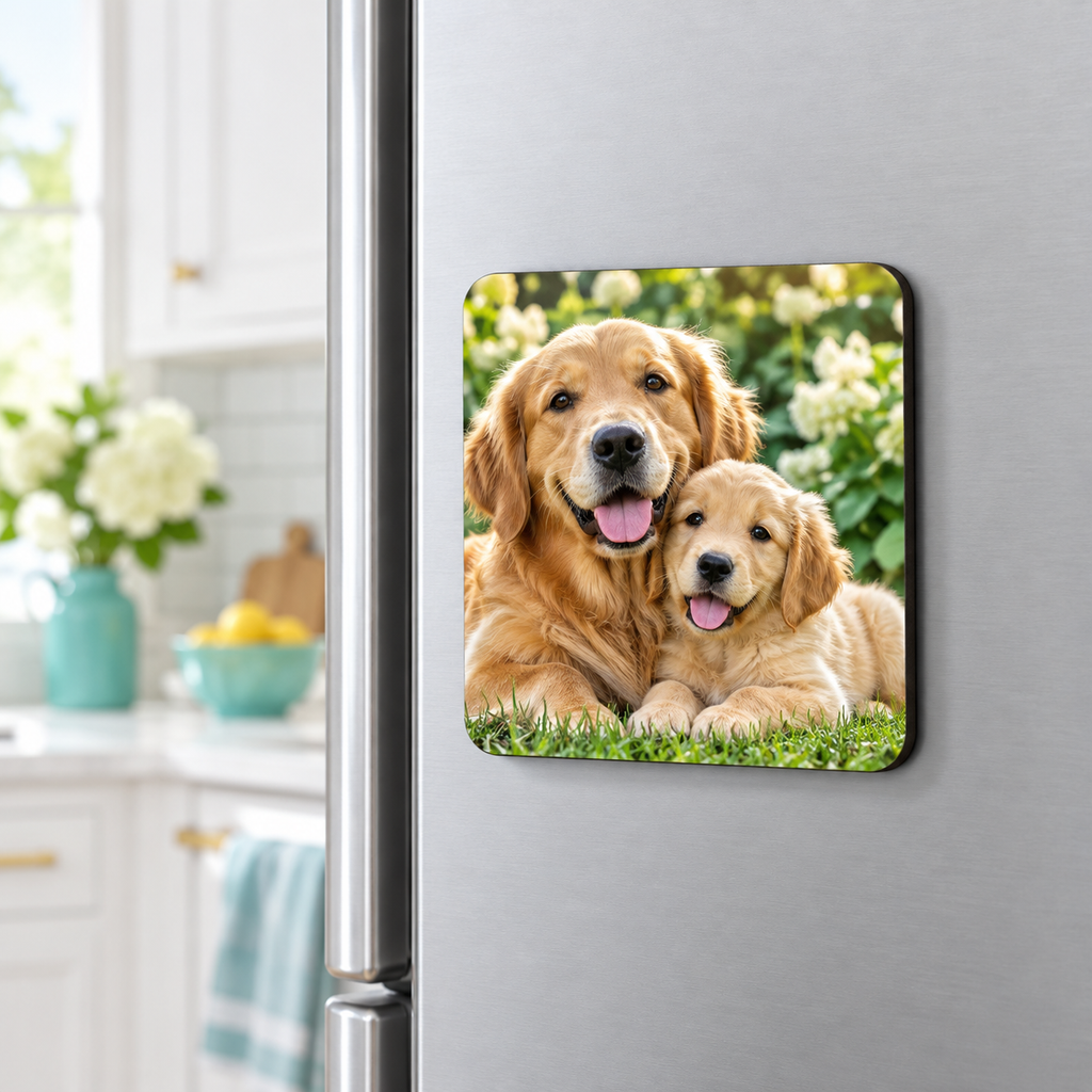 Illustrative pet photo square MDF magnet