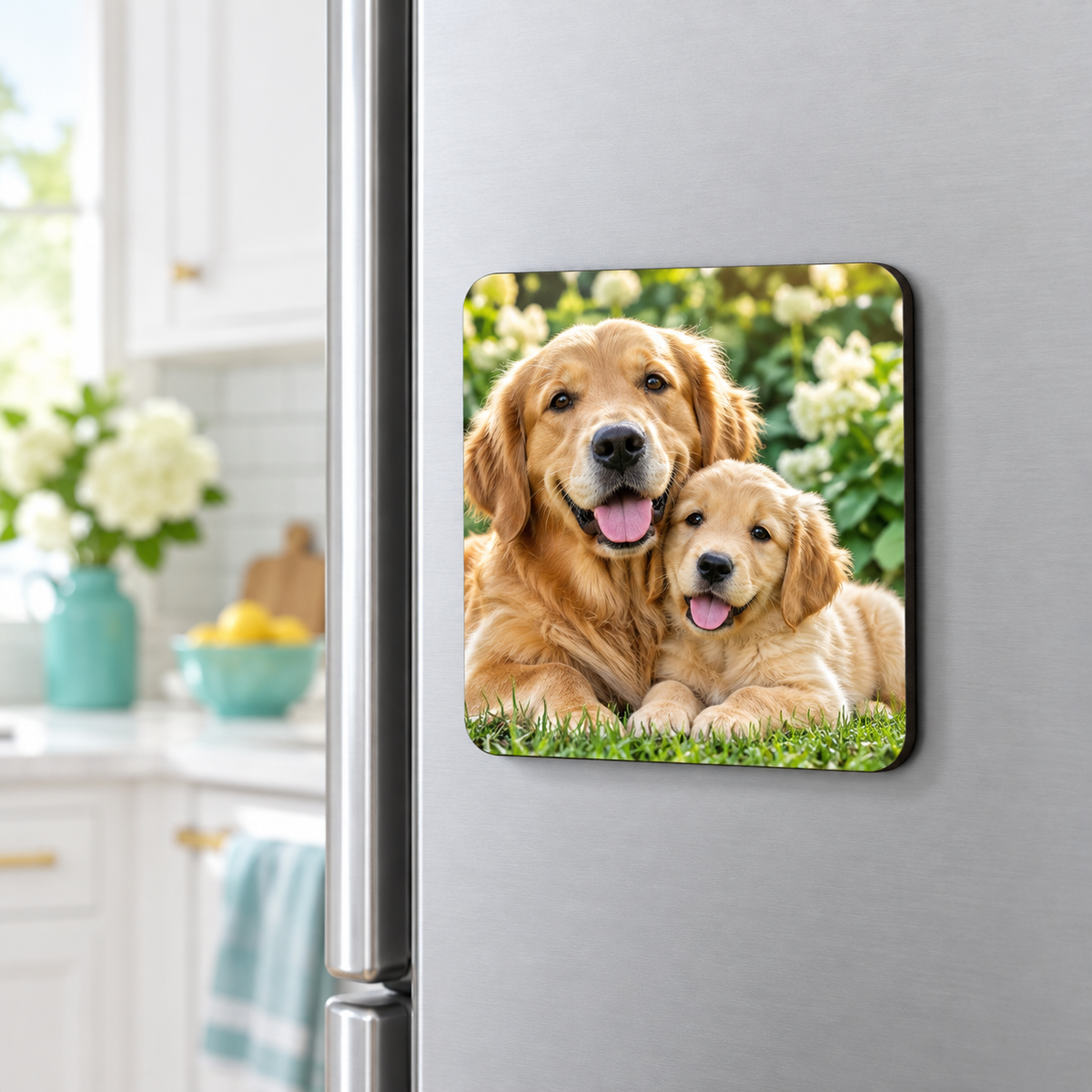 Illustrative pet photo square MDF magnet