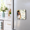 Illustrative save-the-date square MDF photo magnet