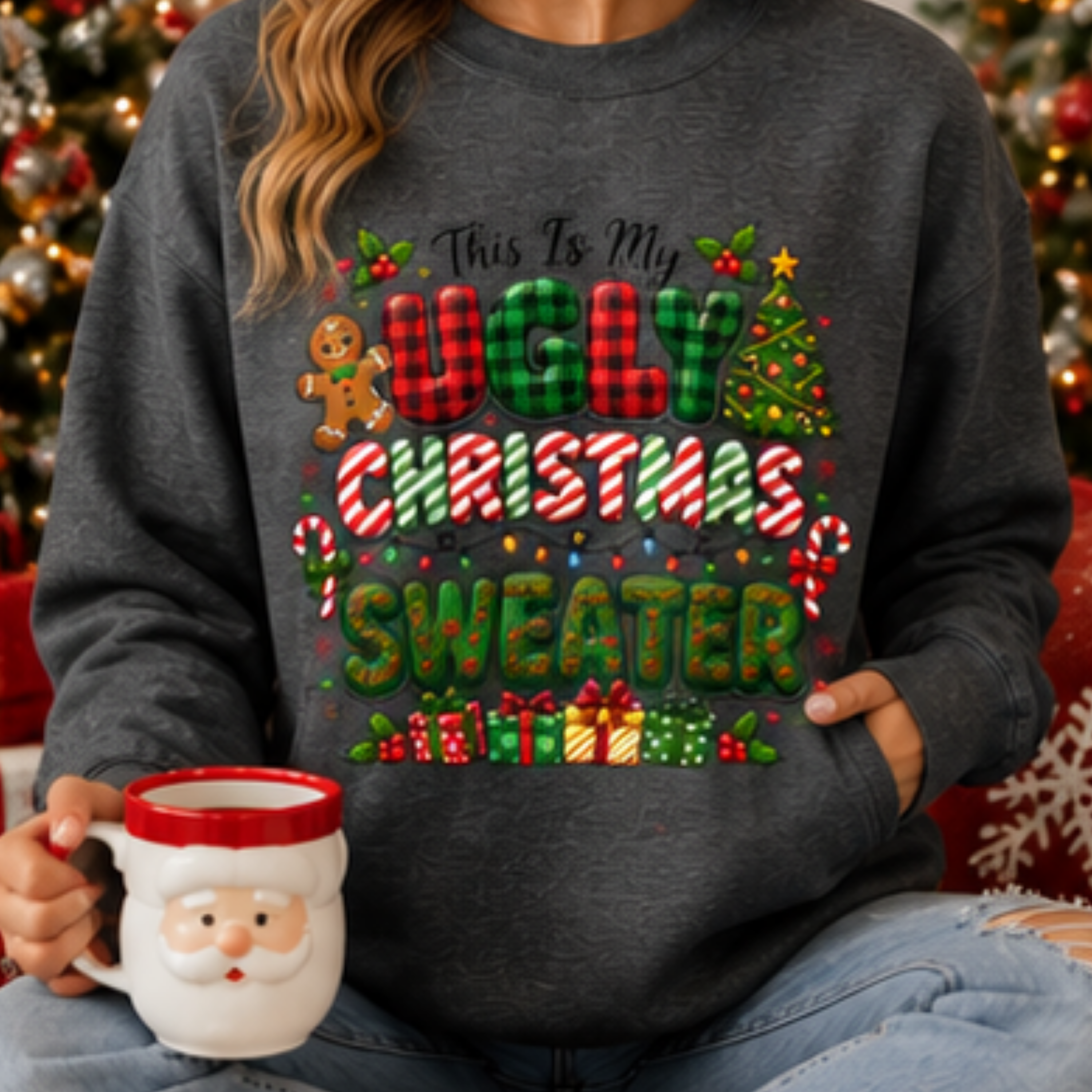 This Is My Ugly Christmas Sweater Sweatshirt | Funny Christmas Crewneck | Holiday Graphic Sweatshirt | Festive Winter Pullover | Cozy Christmas Gift