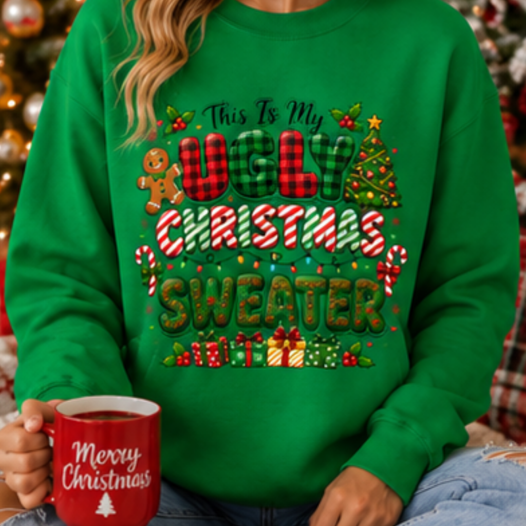 This Is My Ugly Christmas Sweater Sweatshirt | Funny Christmas Crewneck | Holiday Graphic Sweatshirt | Festive Winter Pullover | Cozy Christmas Gift