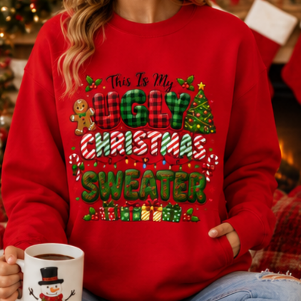 This Is My Ugly Christmas Sweater Sweatshirt | Funny Christmas Crewneck | Holiday Graphic Sweatshirt | Festive Winter Pullover | Cozy Christmas Gift