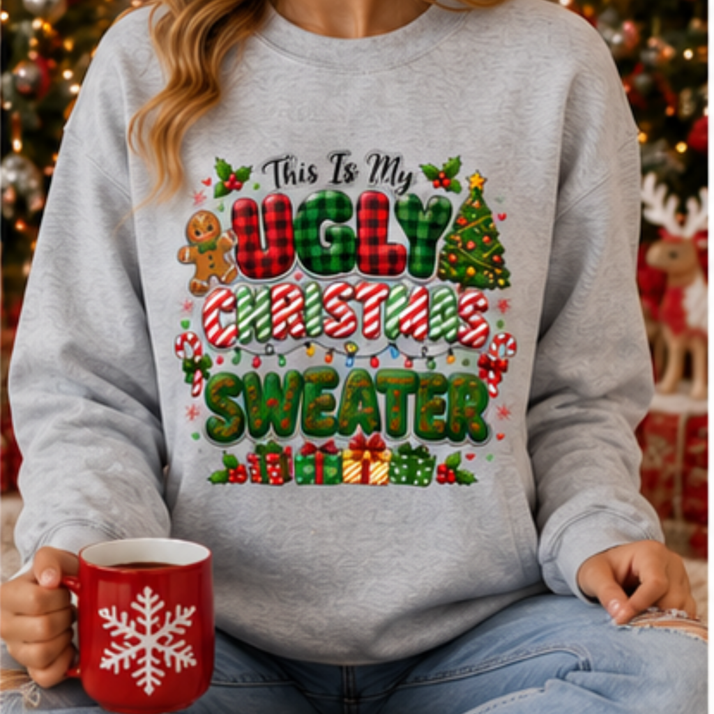 This Is My Ugly Christmas Sweater Sweatshirt | Funny Christmas Crewneck | Holiday Graphic Sweatshirt | Festive Winter Pullover | Cozy Christmas Gift